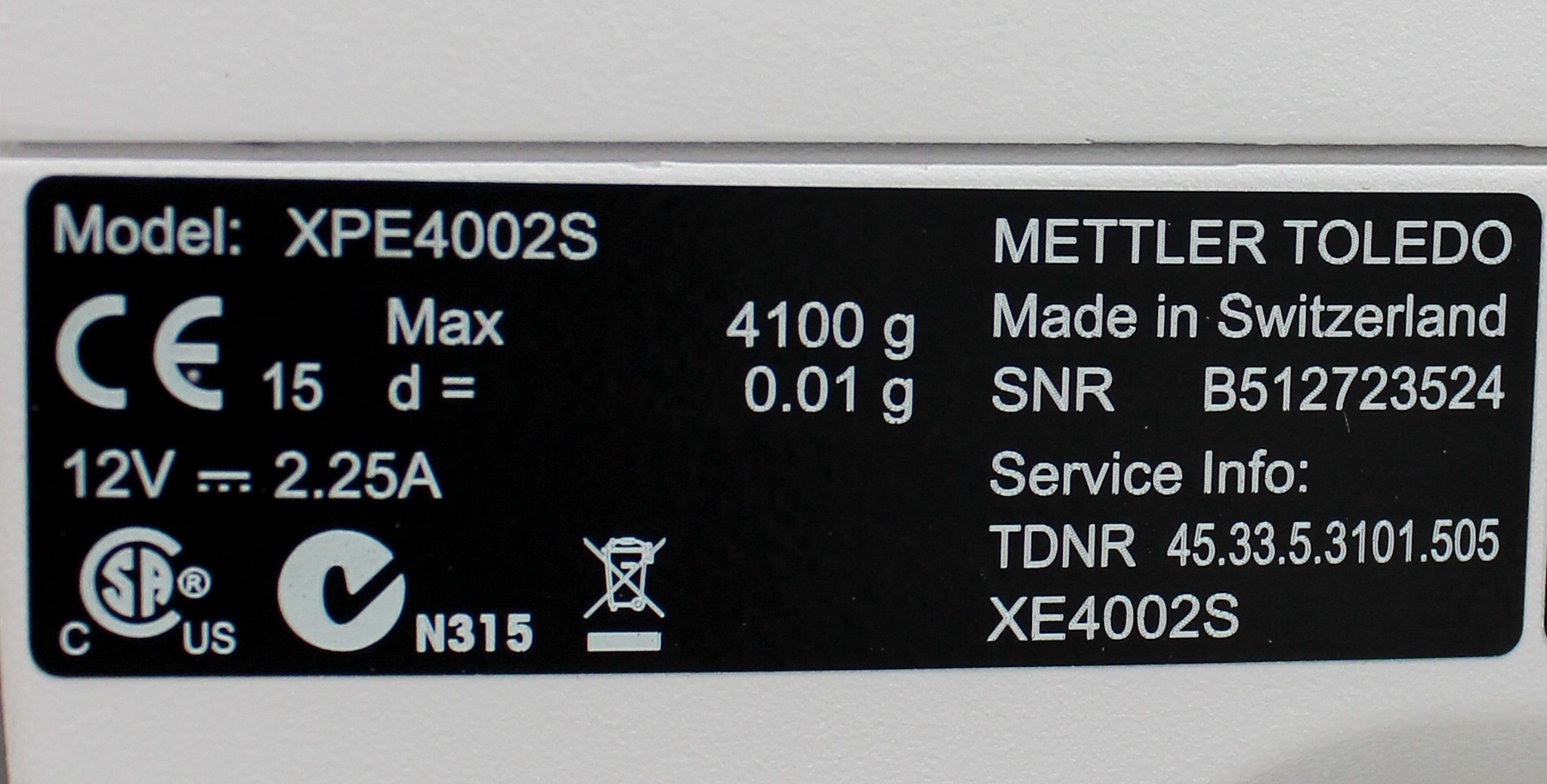 Mettler Toledo XPE4002S Precision Balance 4.1kg Capacity 10mg Readability