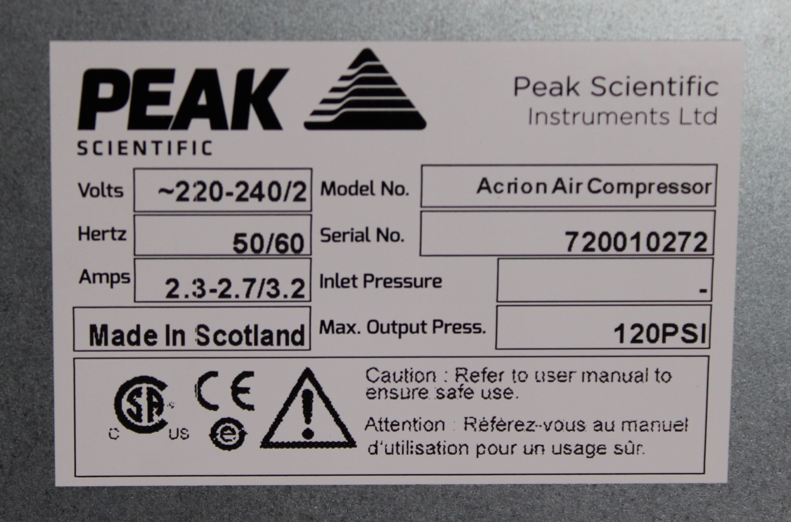 Peak Acrion N2 Generator Air Compressor Efficient Nitrogen Production 230V