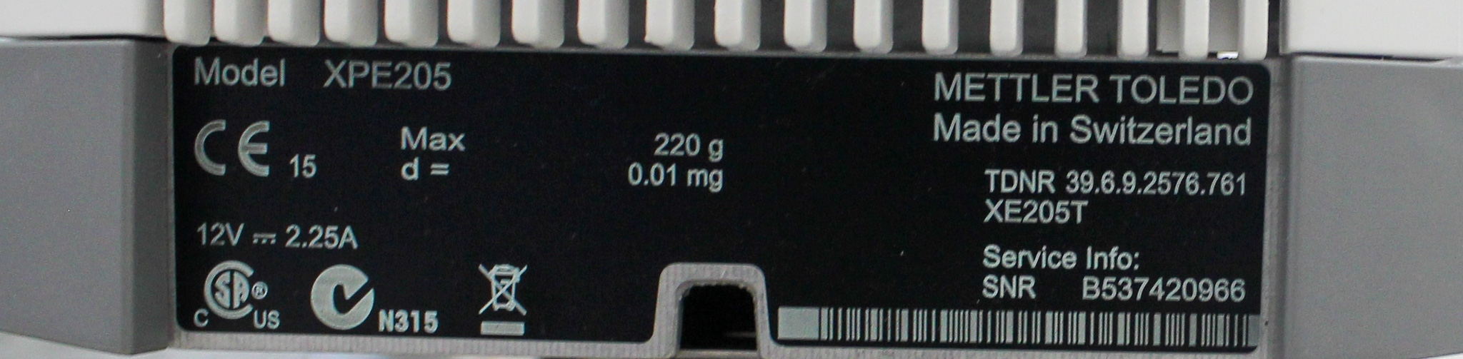 Mettler Toledo XPE205 Analytical Balance 220G 0.01Mg RS-232 Internal Calib