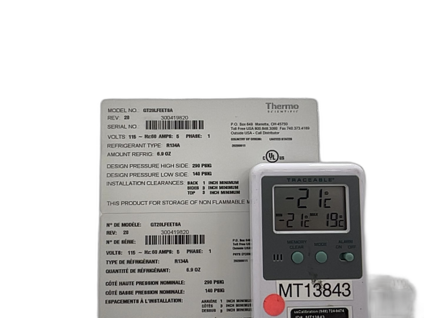 THERMO SCIENTIC GT20LFEETSA Lab Upright Freezer -20°C Functionality Tested