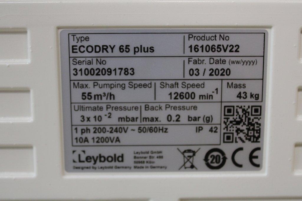 Leybold Ecodry 65 Plus Vacuum Pump Dry-Compression 55 m/hr Low Noise Lab Use