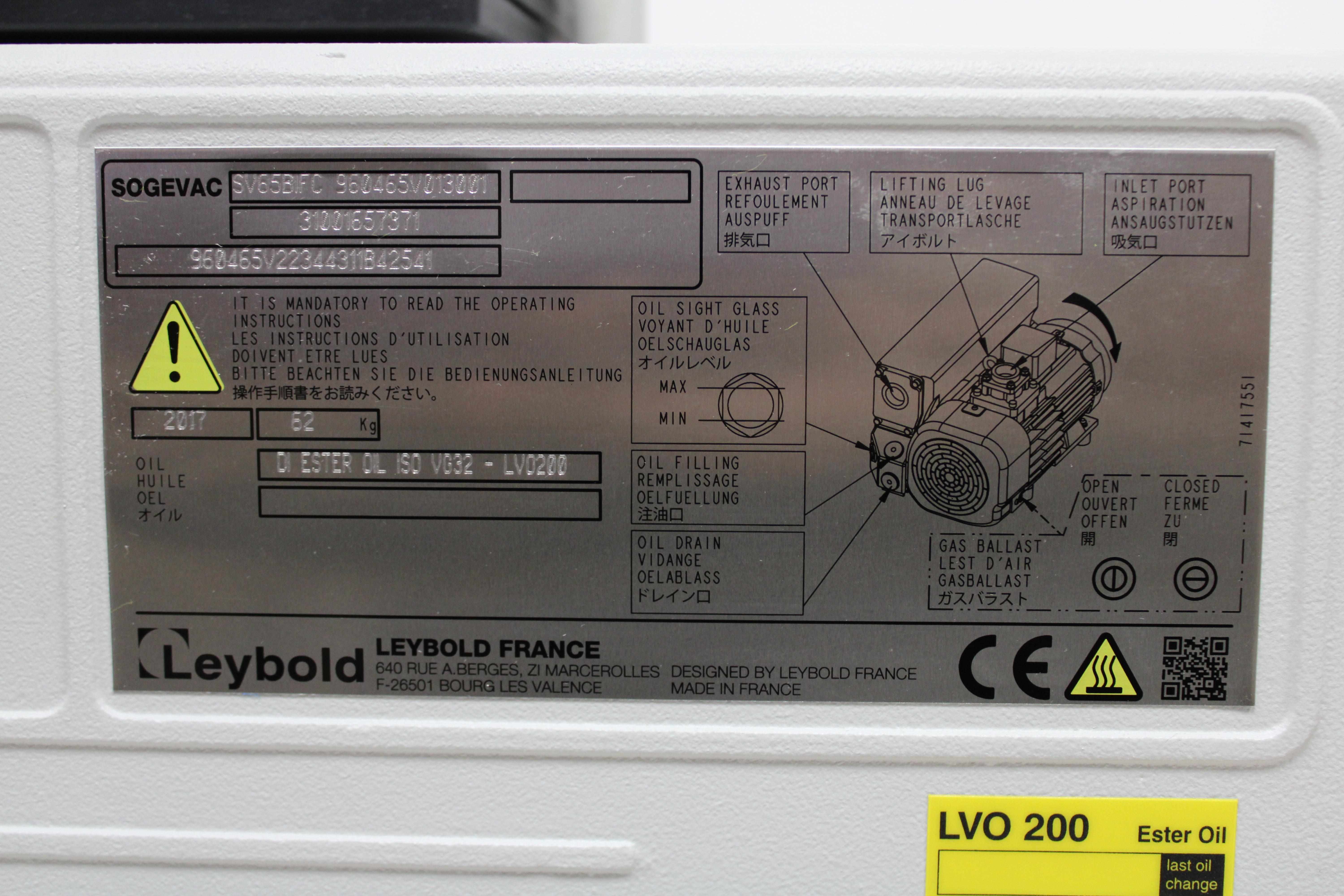 Leybold Sogevac SV65BIFC Vacuum Pump Oil Sealed Compact Design Low Noise 2017 500 L/m