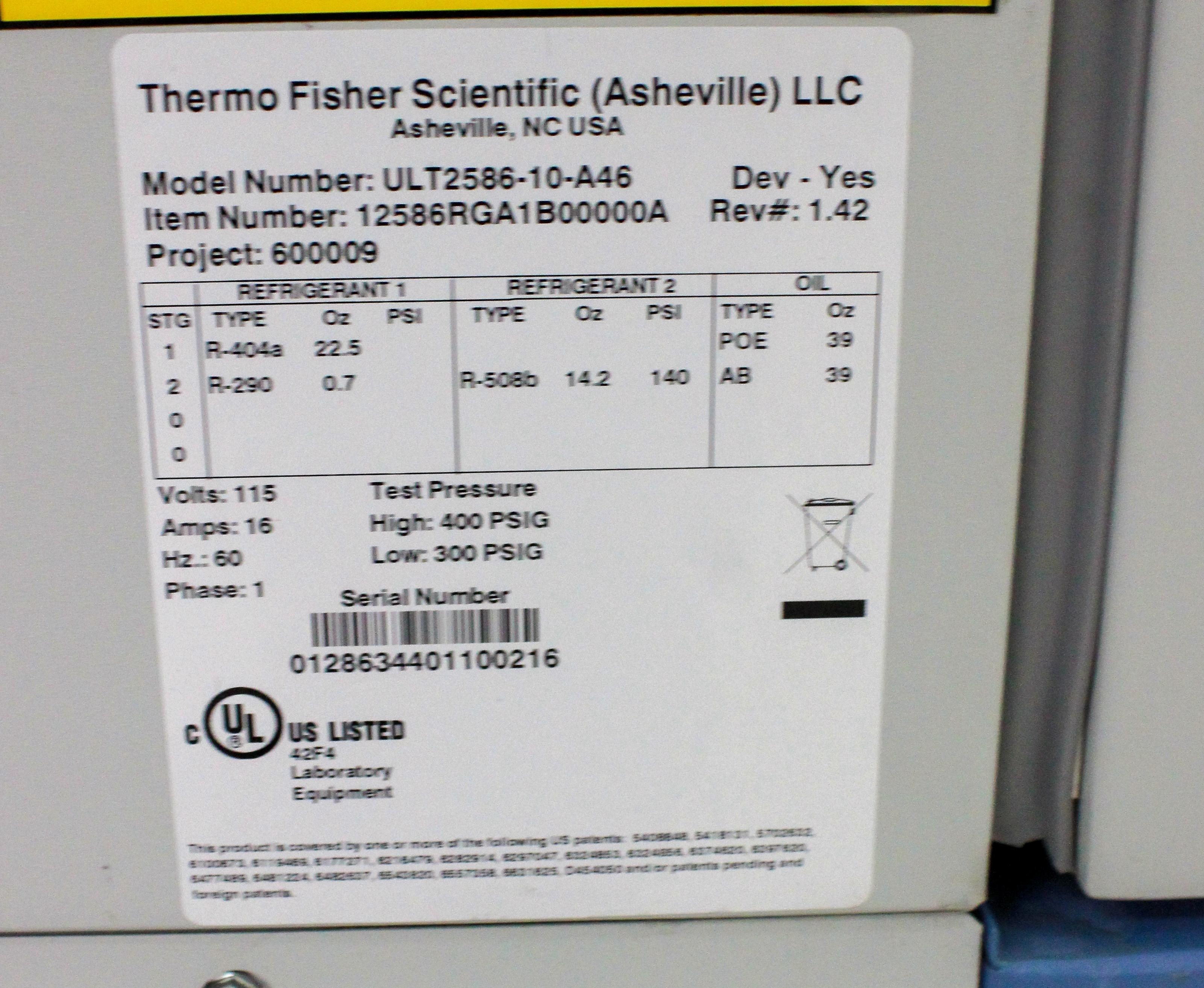 Thermo Scientific ULT2586-10-A46 Ultra Low Temp Freezer, -80C, 24.4 Cu Ft