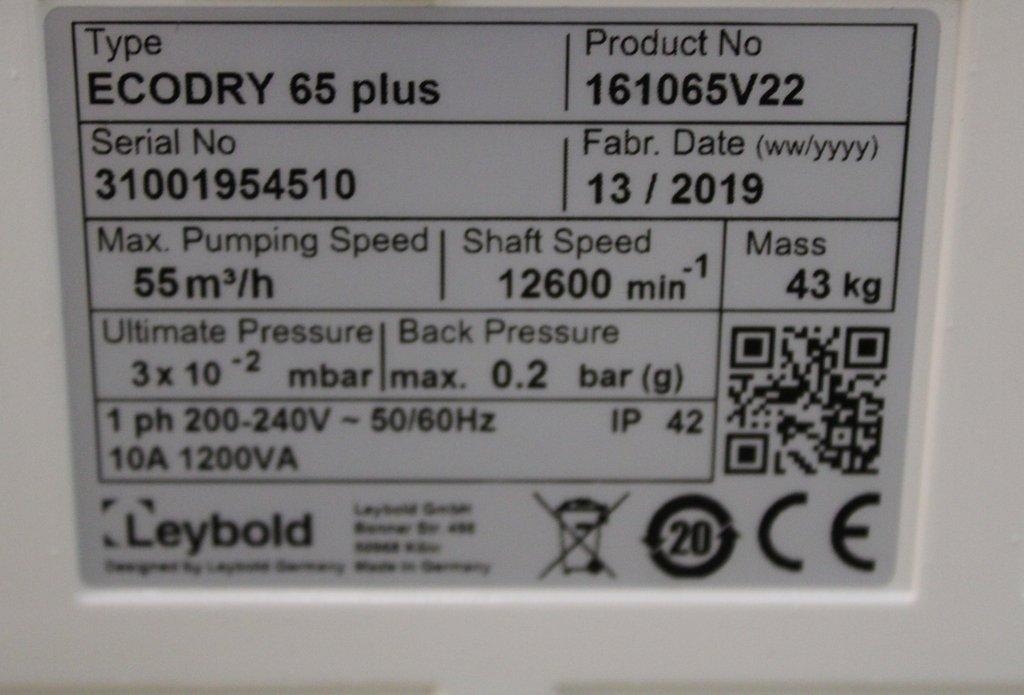 Leybold Ecodry 65 Plus Vacuum Pump 240V Quiet Clean Used Functional