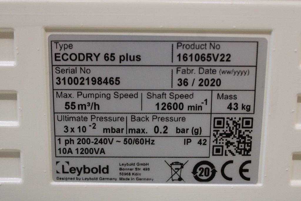 Leybold Ecodry 65 Plus Analytical Vacuum Pump Quiet 40-55m/h Used