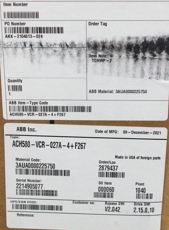 ABB ACH580 VCR Variable Frequency Drive 400V 50Hz 60Hz Motor Control