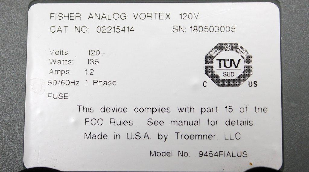 Fisherbrand Analog Vortex Mixer 02215414 - Laboratory Mixing Device 120V 60Hz