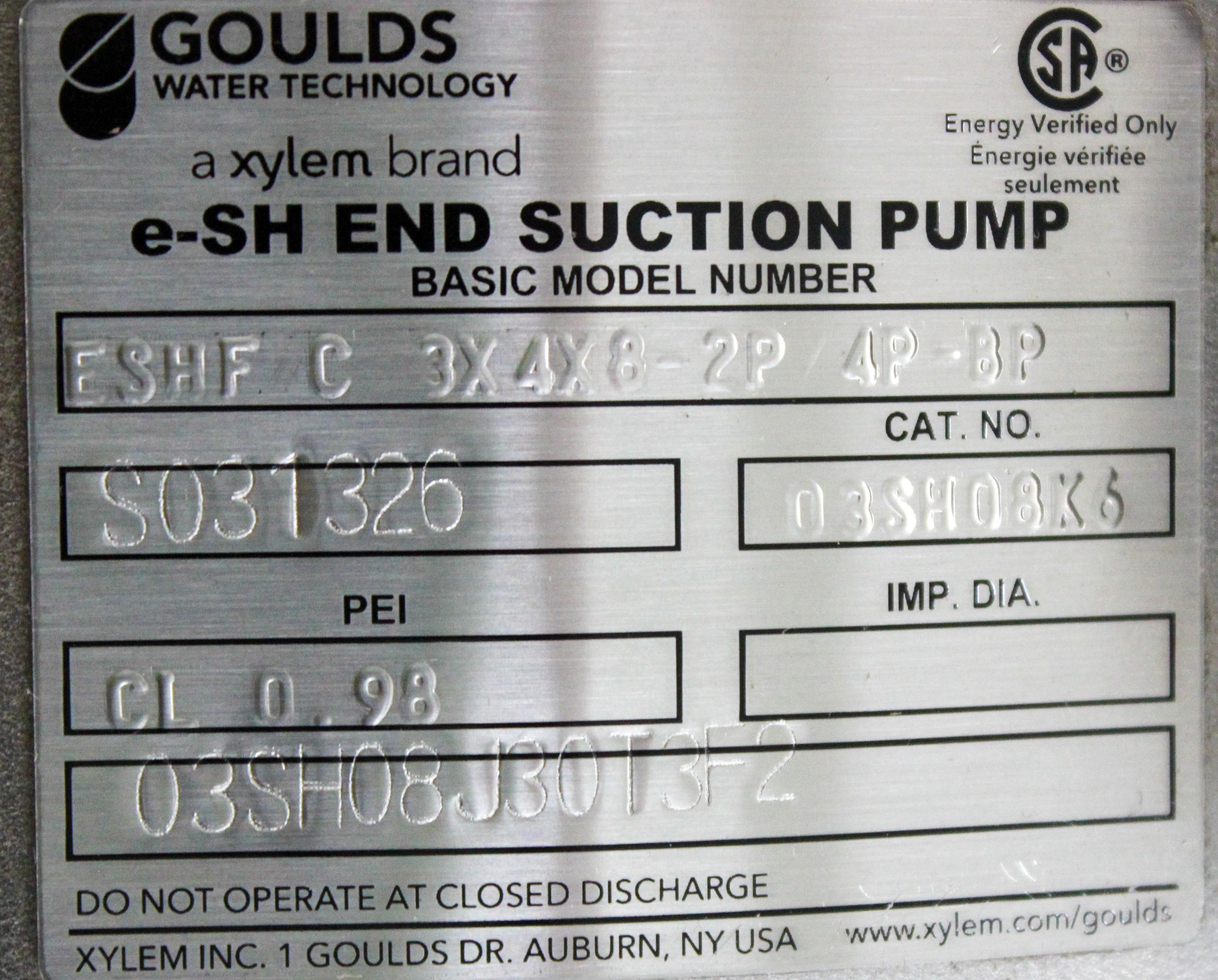 Goulds e-SH 316 SS Centrifugal Pump 230-460V 3525 RPM 30 HP Industrial Use