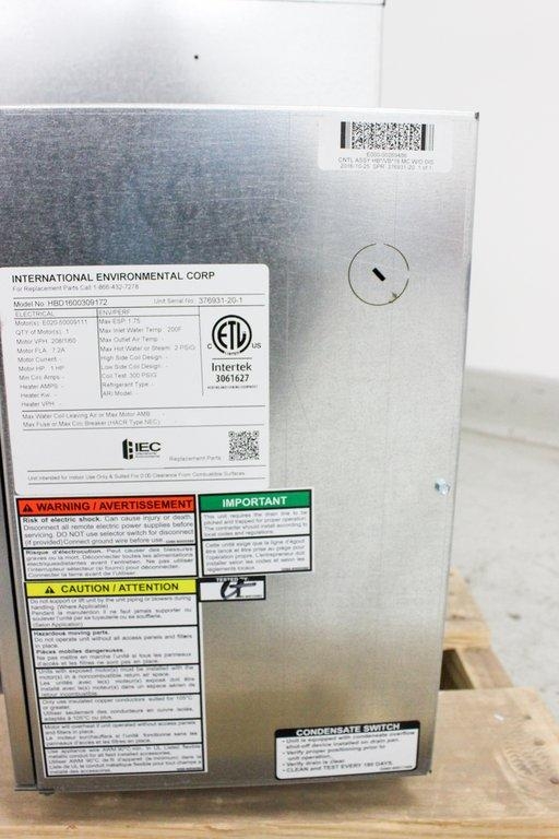 IEC HBD1600309172 Horizontal Fan Coil 600-4000 CFM Cooling/Heating