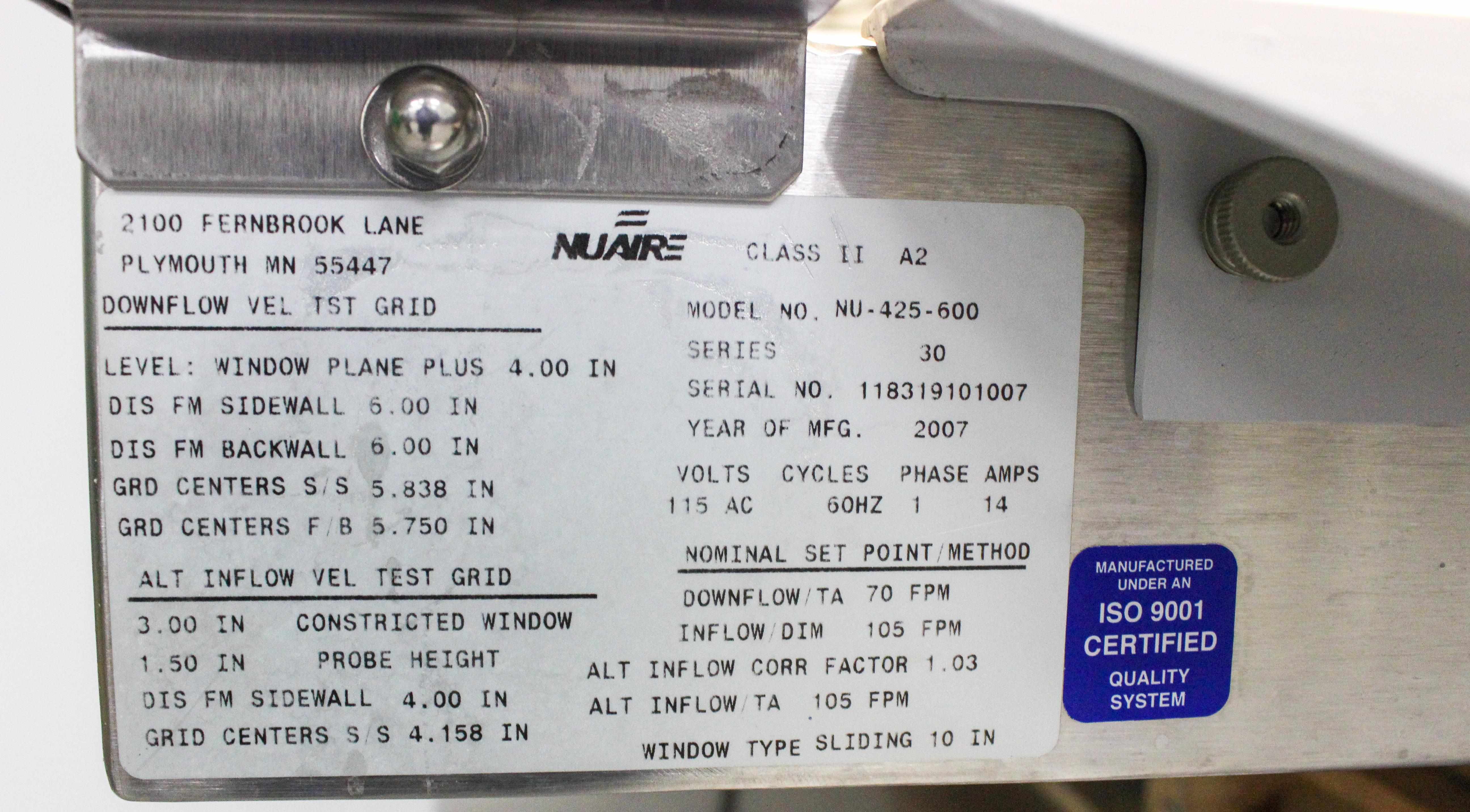 NuAire NU-425-600 Biological Safety Cabinet Class II, A2, HEPA, UV Light