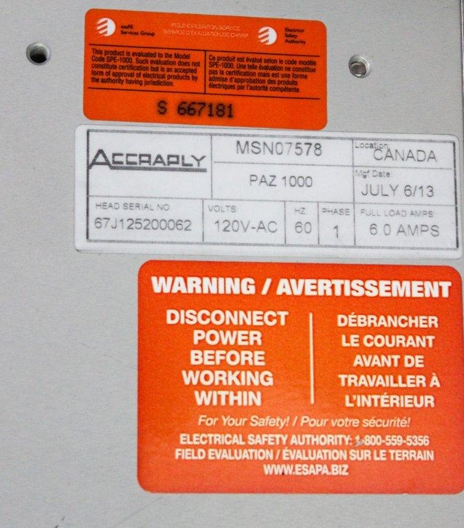 Accraply PAZ 1000 Label Applicator with Zebra and Sato Print Tech 120V