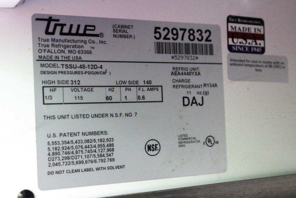 True TSSU-48-12D-4 Refrigerated Prep Table 4 Drawers Efficient 3C Cooling