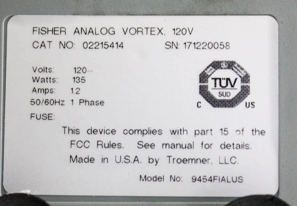 Fisherbrand Analog Vortex Mixer 02215414 Lab Mixer 120V 50/60Hz