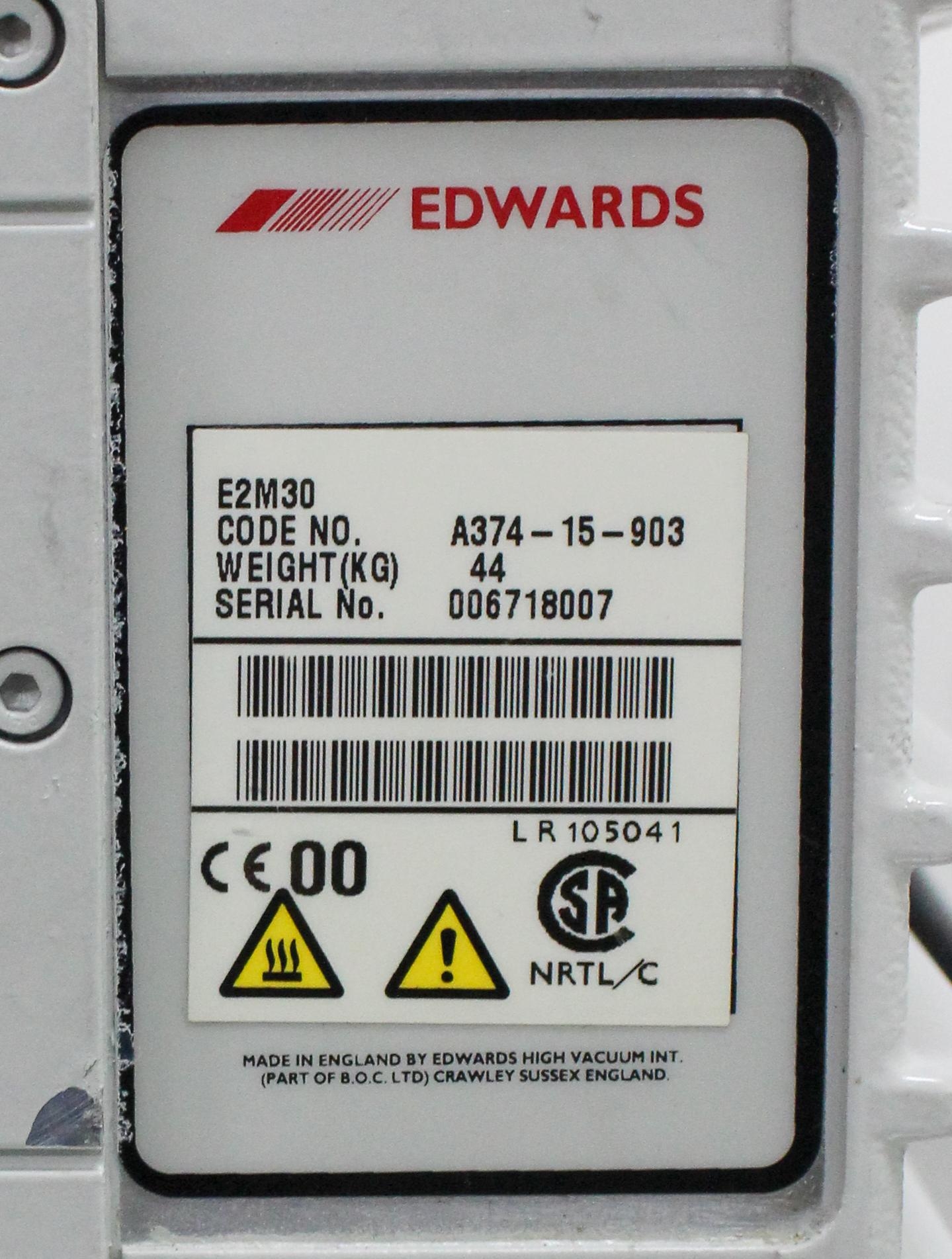 Edwards E2M30 Vacuum Pump High Vacuum Low Noise Vapor Handling 76L/min