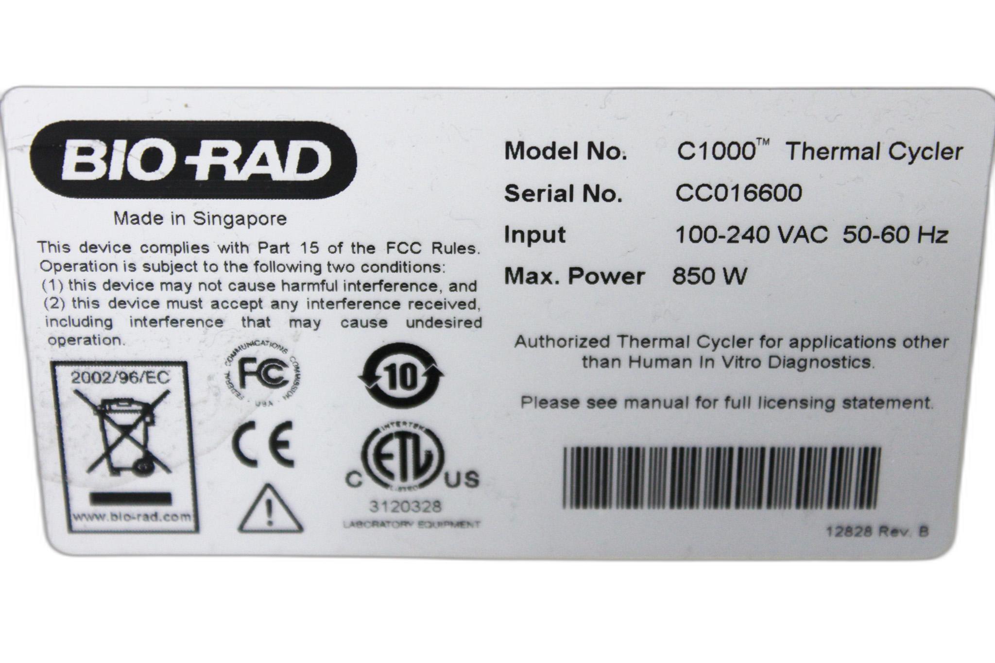 BIO-RAD C1000 Thermal Cycler 96W Fast Block PCR Instrument
