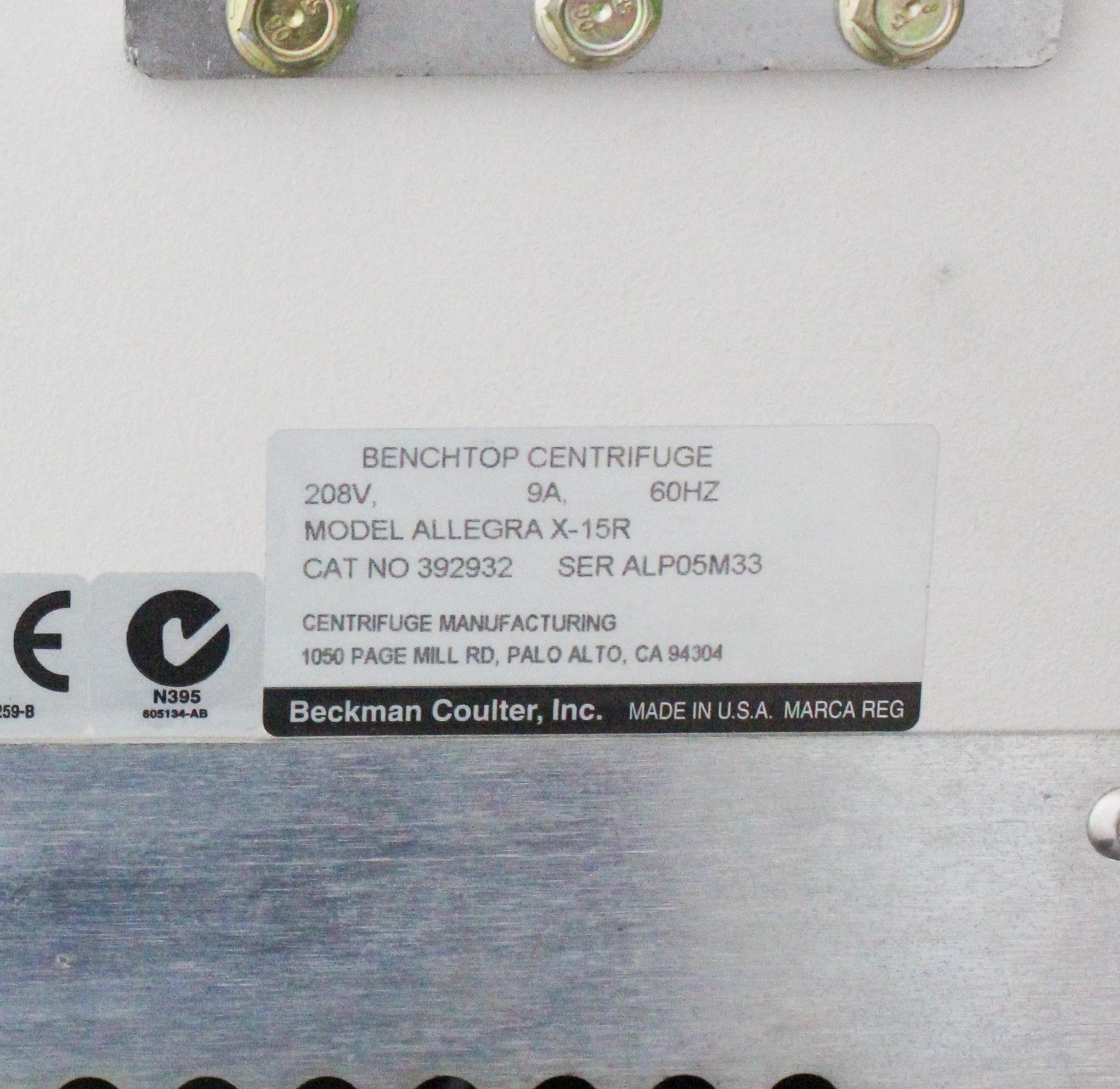 Beckman Coulter Allegra X-15R Refrigerated Benchtop Centrifuge High-Speed 5250 x g