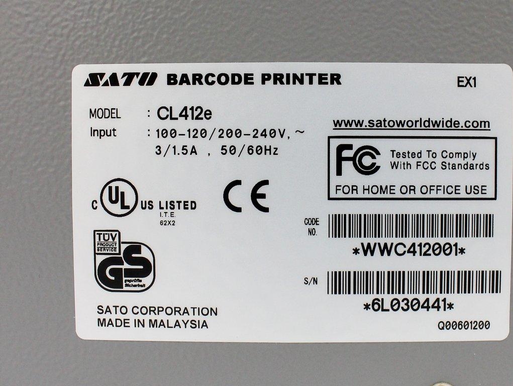 Sato CL412e Bar Code Printer, 120V/220V, 50Hz/60Hz, Very Good Condition