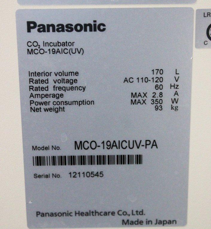 Panasonic MCO-19AICUV-PA CO2 Incubator VG Condition, 120V, 60Hz, Standalone