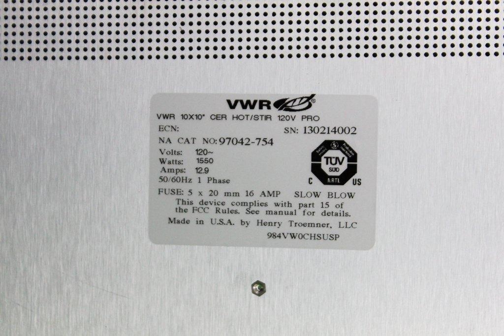 VWR Ceramic Hot Stirrer Plate 10x10 Chemistry Tool 120V VG Condition