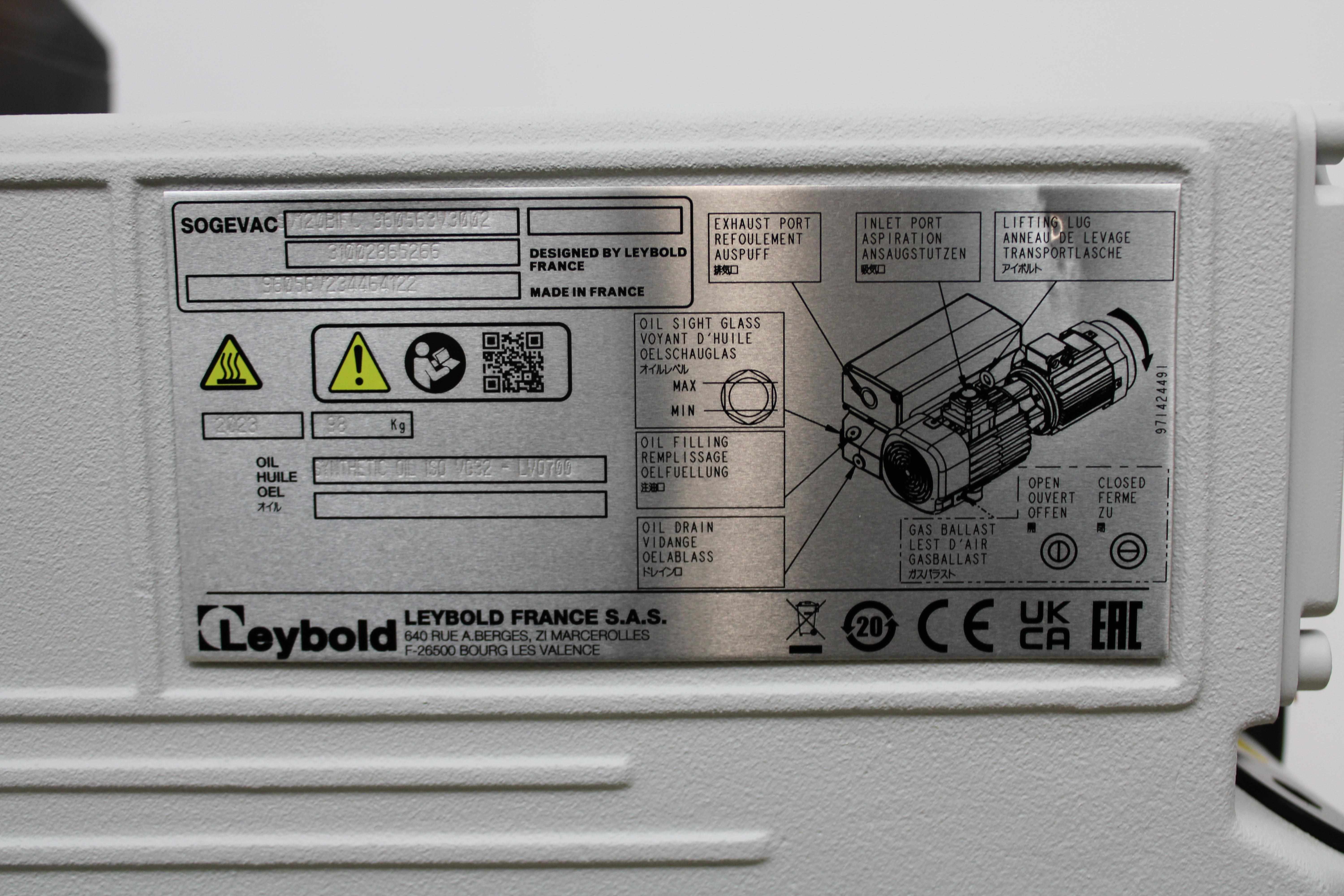 Leybold Sogevac SV 120 BIFC Vacuum Pump Gas Ballast Anti-Suckback Valve 0.063 mbar