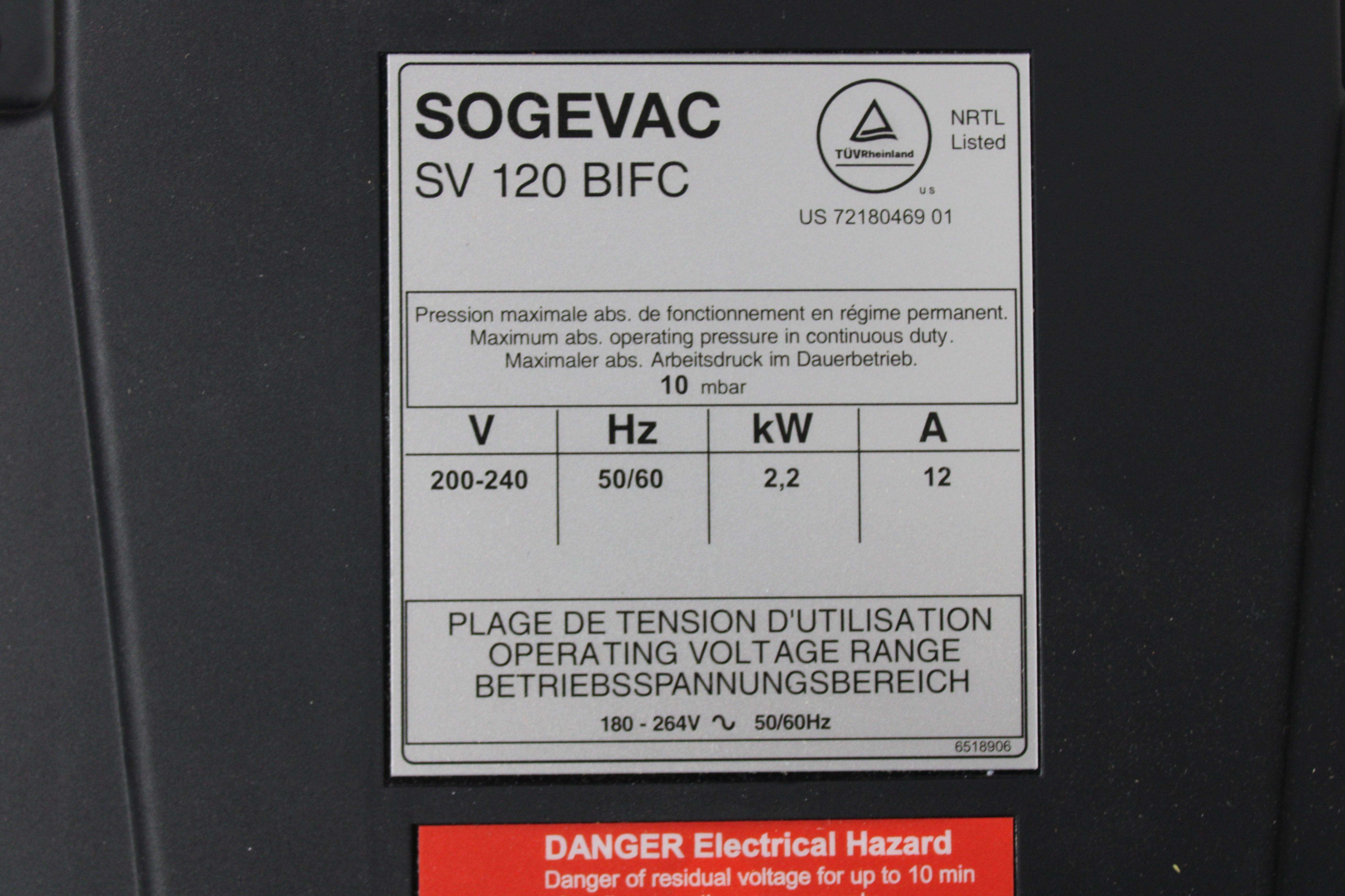 Leybold Sogevac SV 120 BIFC Vacuum Pump Gas Ballast Anti-Suckback Valve 0.063 mbar