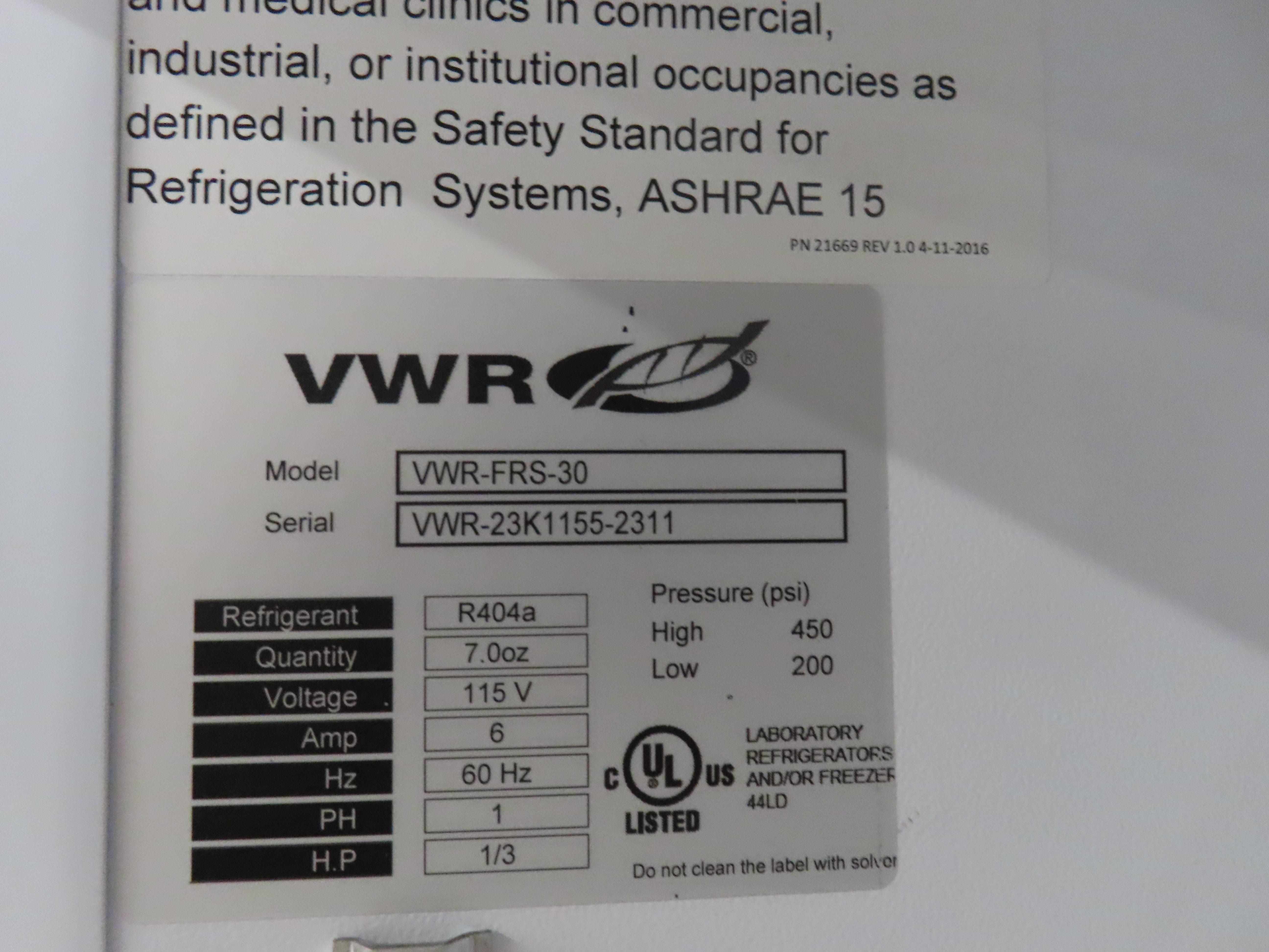 VWR VWR-FRS-30 Refrigerator Cold Storage Equipment Fully Functional Unit