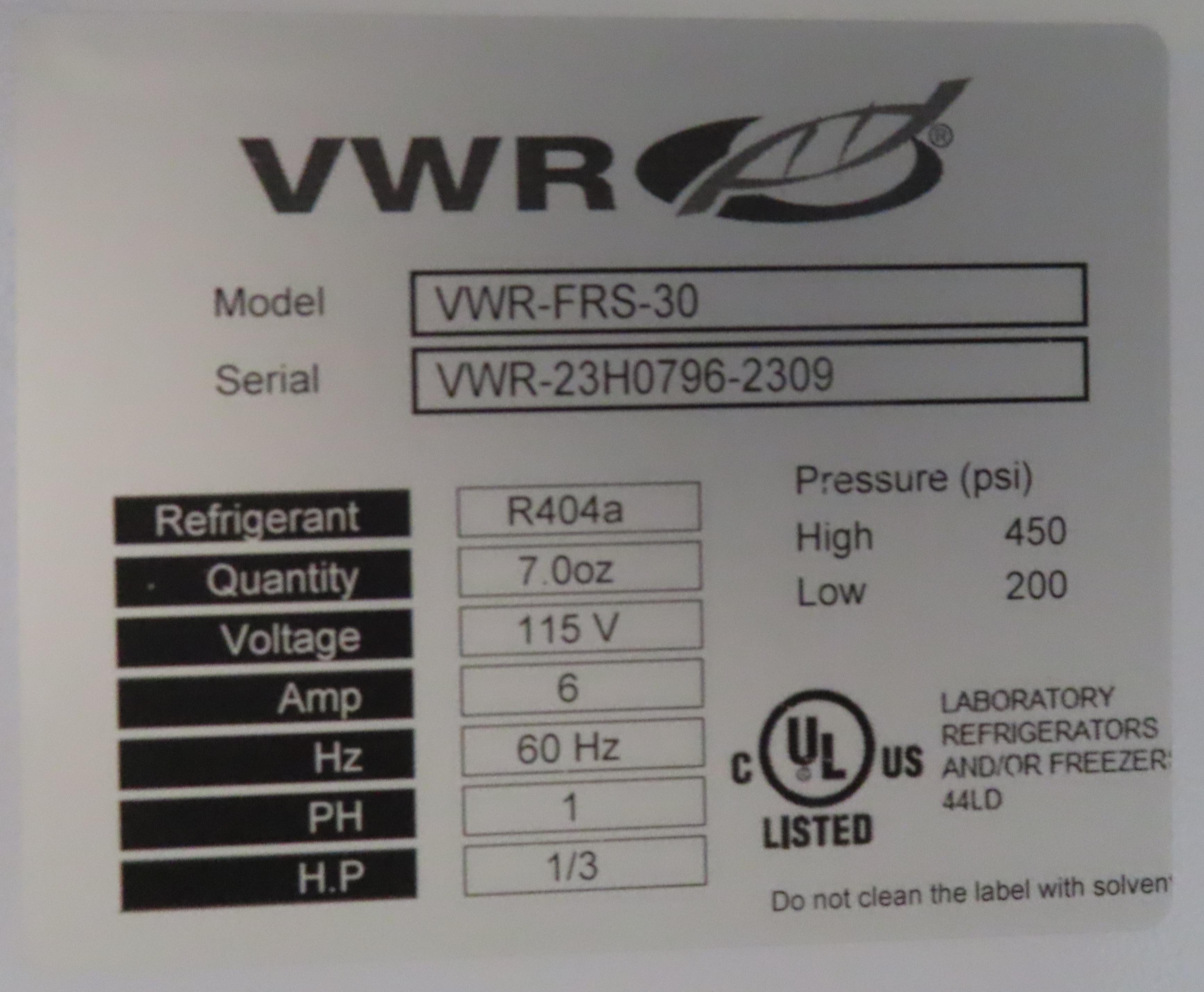 VWR Scientific VWR-FRS-30 Laboratory Freezer Good Condition