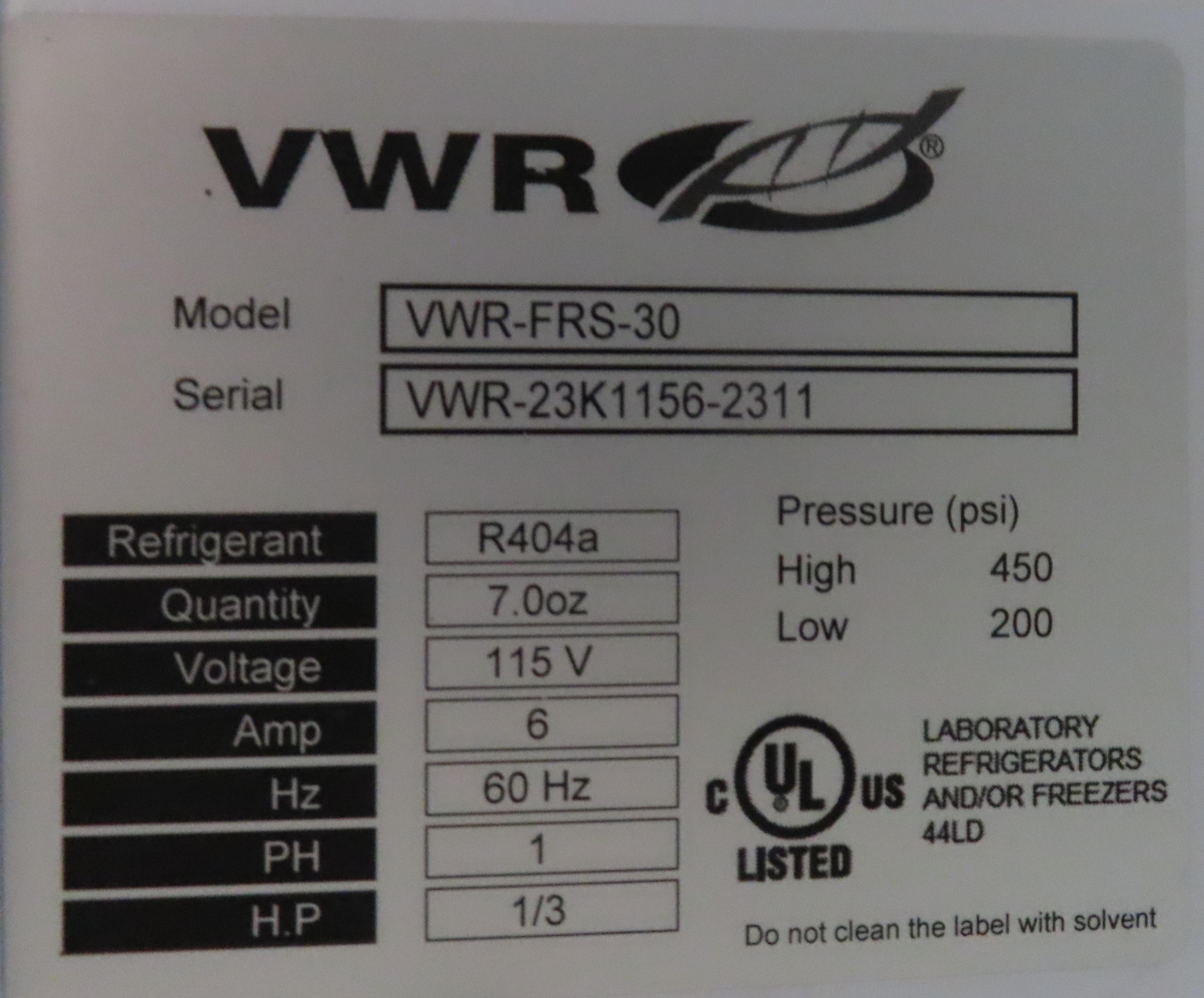 VWR Scientific VWR-FRS-30 Refrigerator - 360 lb Cold Storage