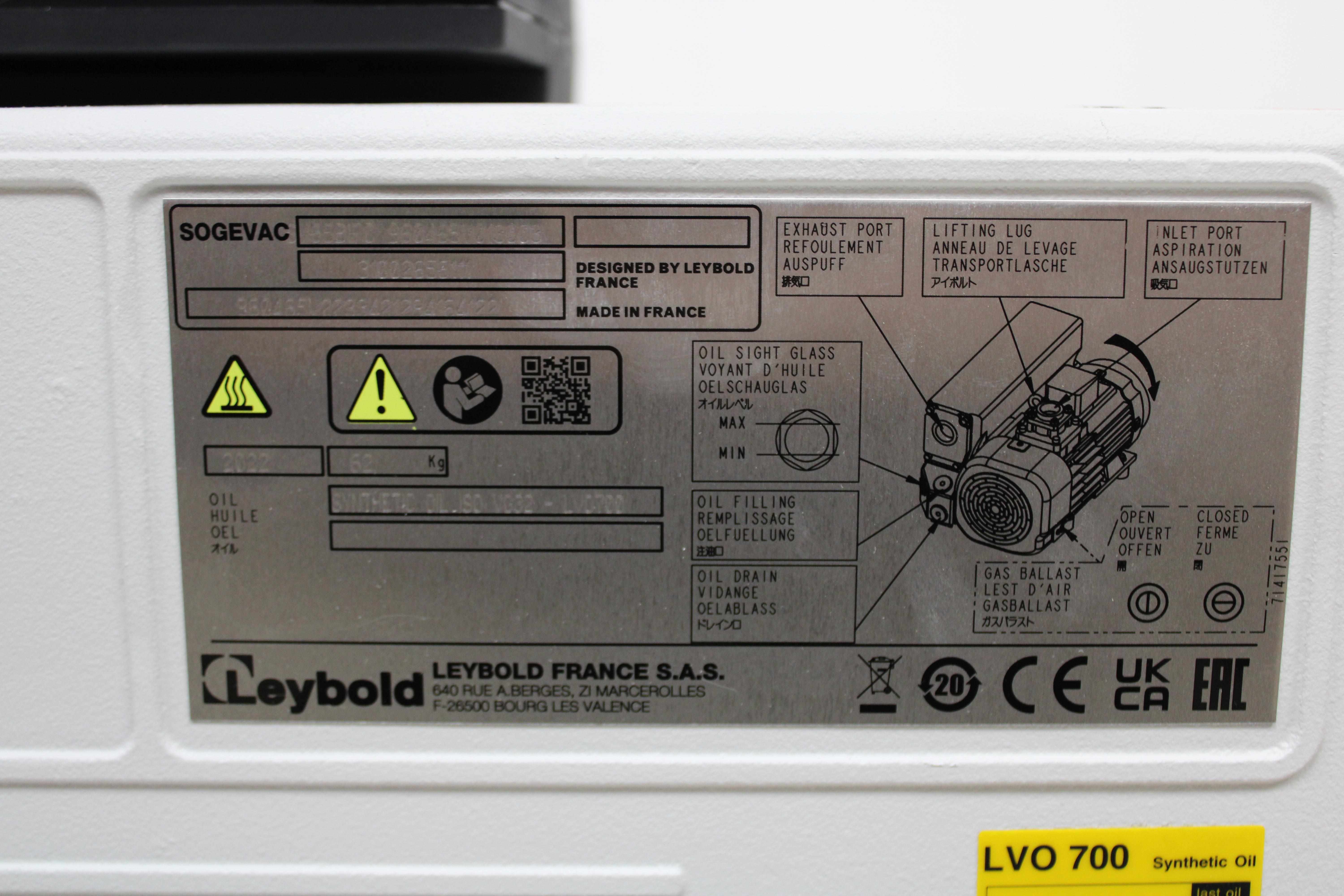 Leybold Sogevac SV65BIFC Vacuum Pump Compact Design Low Noise Efficient Operations