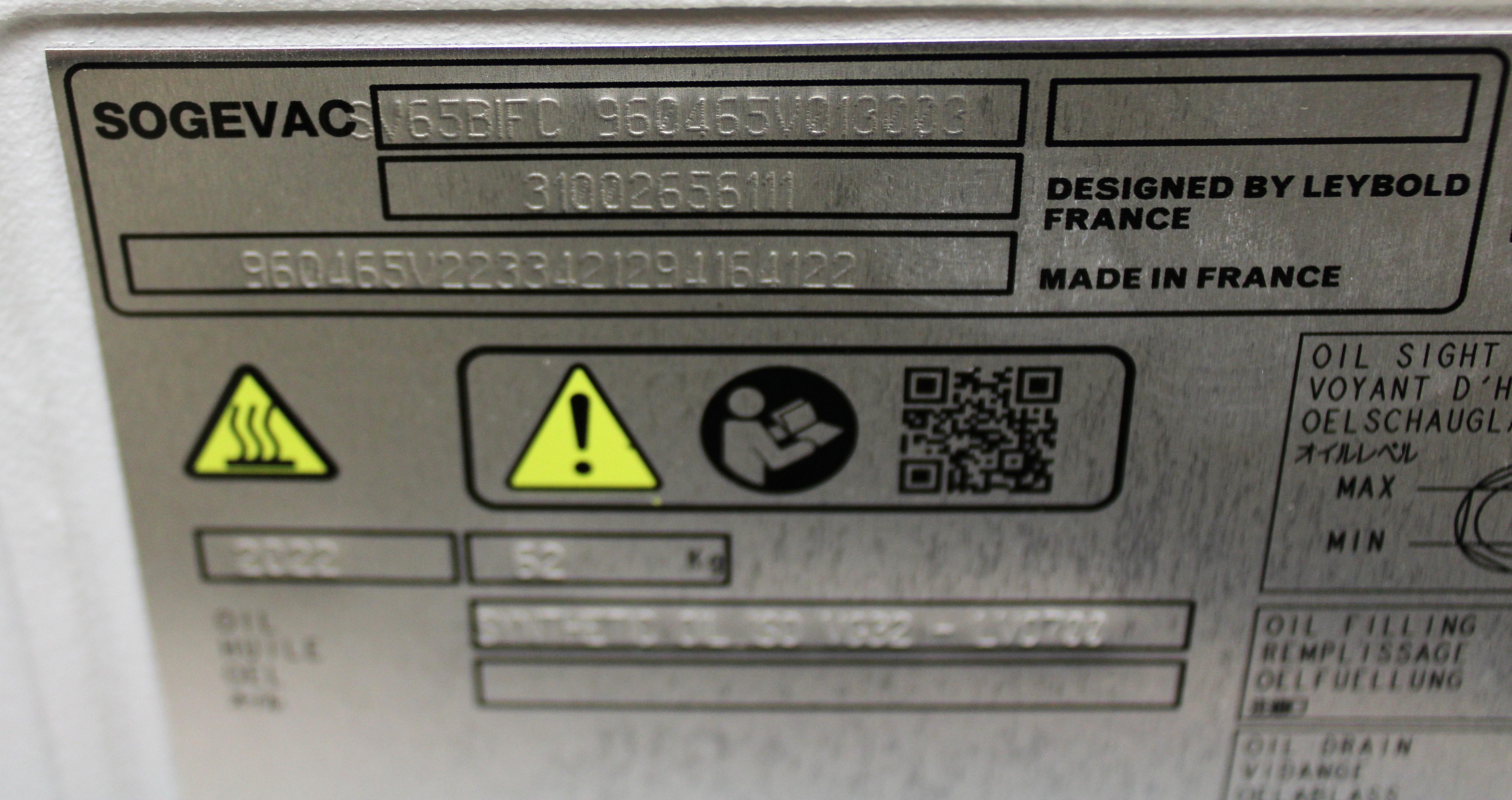 Leybold Sogevac SV65BIFC Vacuum Pump Compact Design Low Noise Efficient Operations