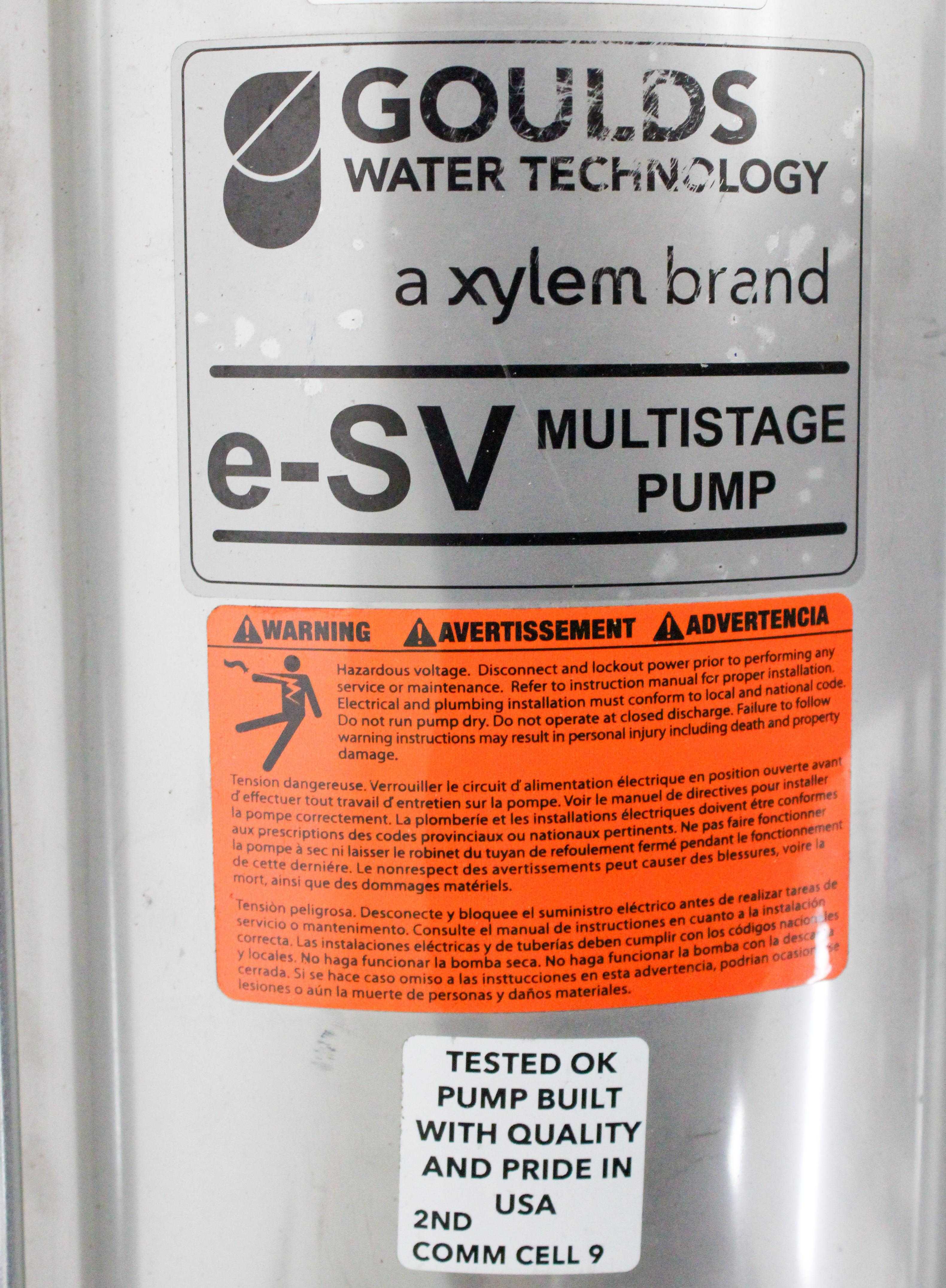 Goulds e-SV 33SV92NF30 Multistage Pump Efficient Energy-Saving -20F to 250F