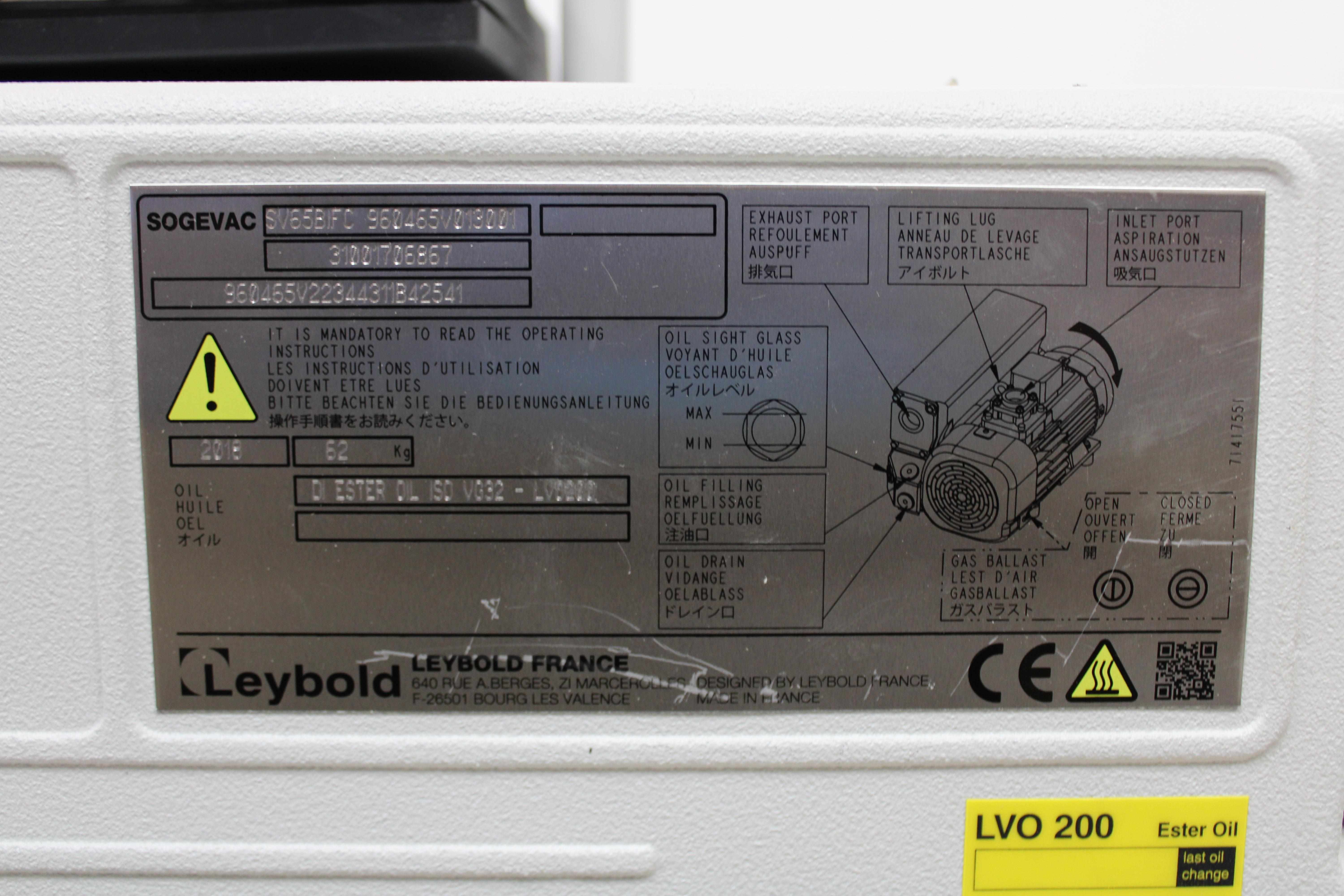 Leybold Sogevac SV65BIFC Vacuum Pump - 200-240V, Compact Low Noise Design