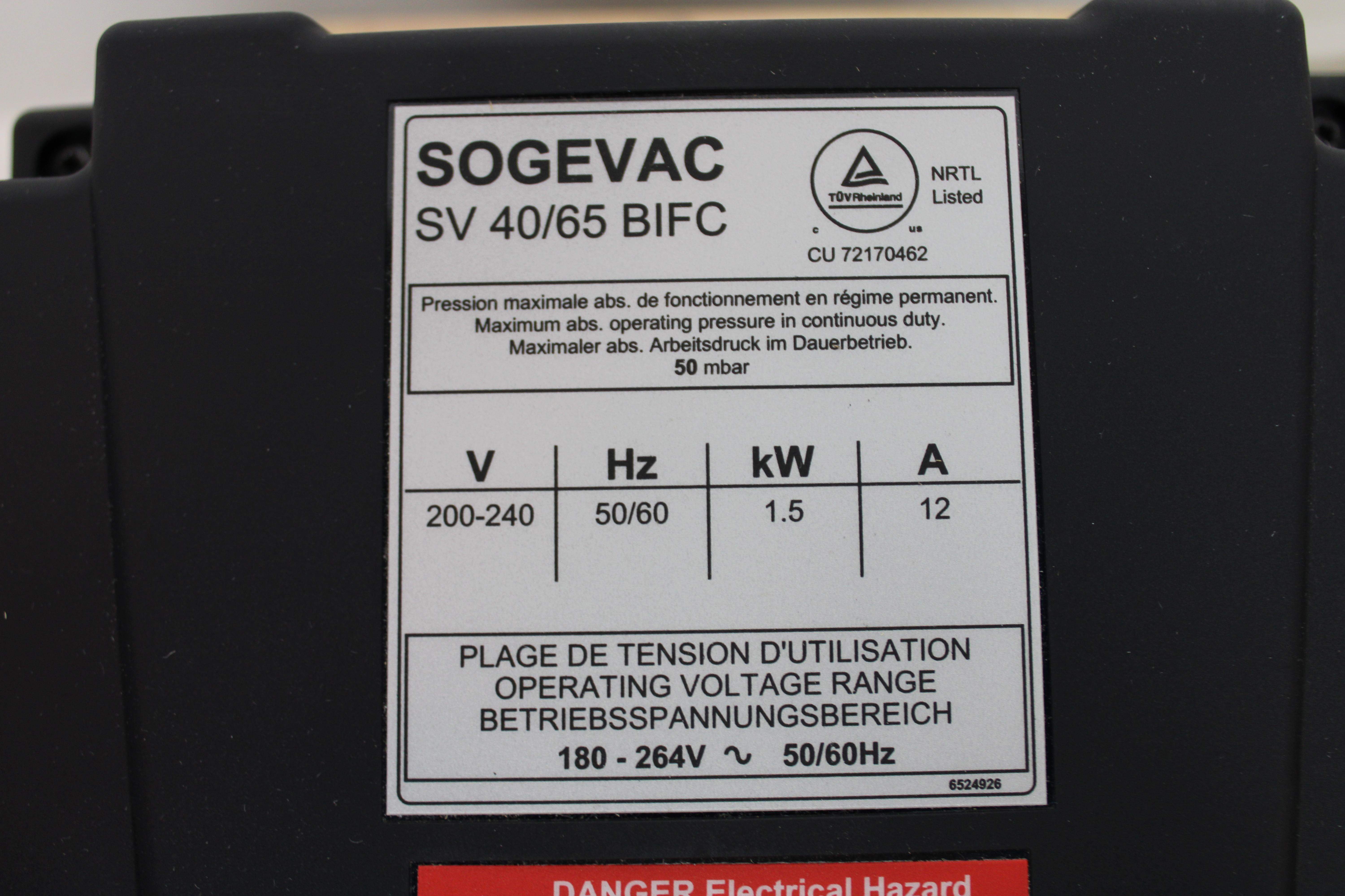 Leybold Sogevac SV65BIFC Vacuum Pump - 200-240V, Compact Low Noise Design