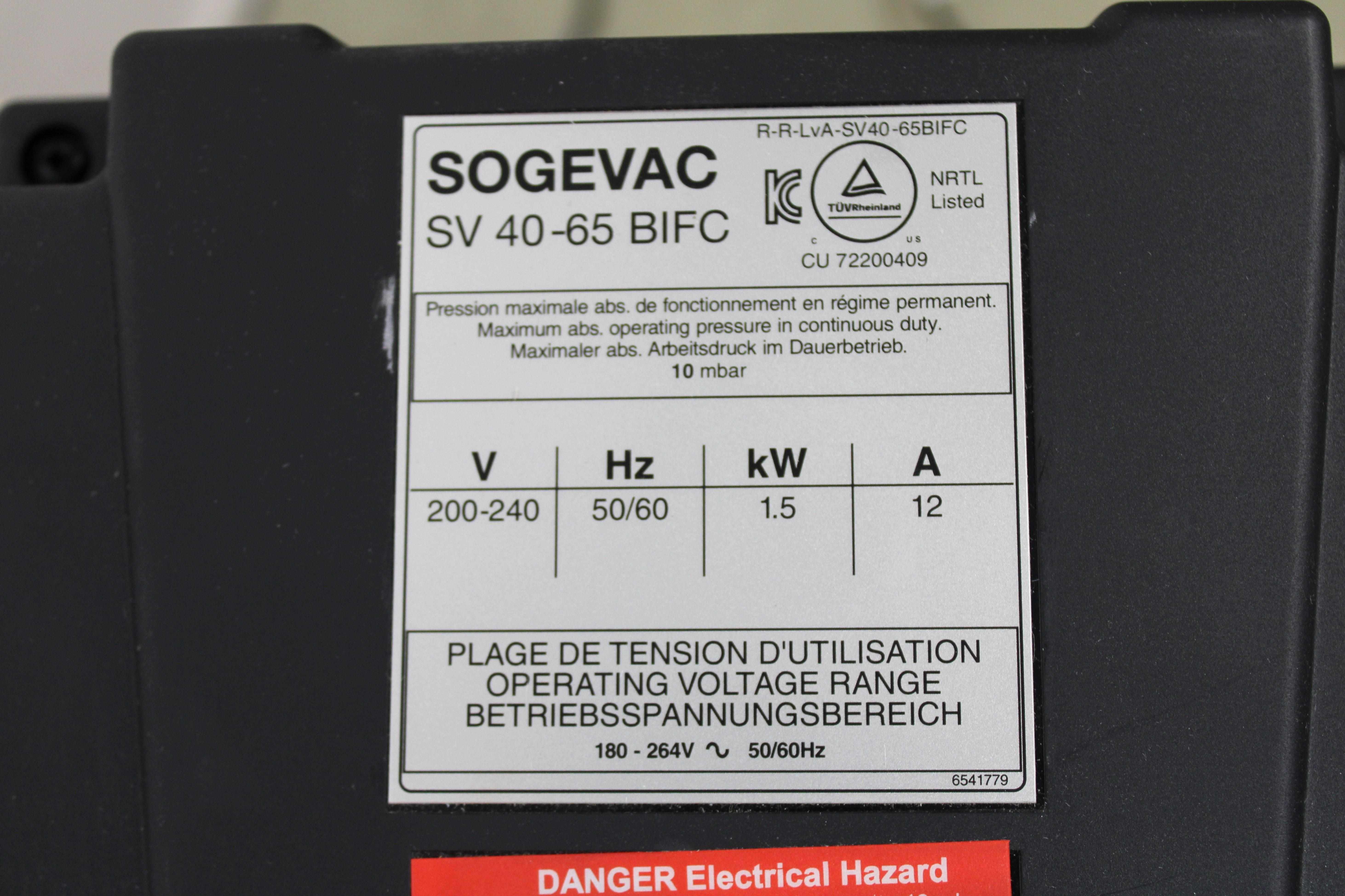 Leybold Sogevac SV65BIFC Vacuum Pump Pressure Gain Integrated Compact Design