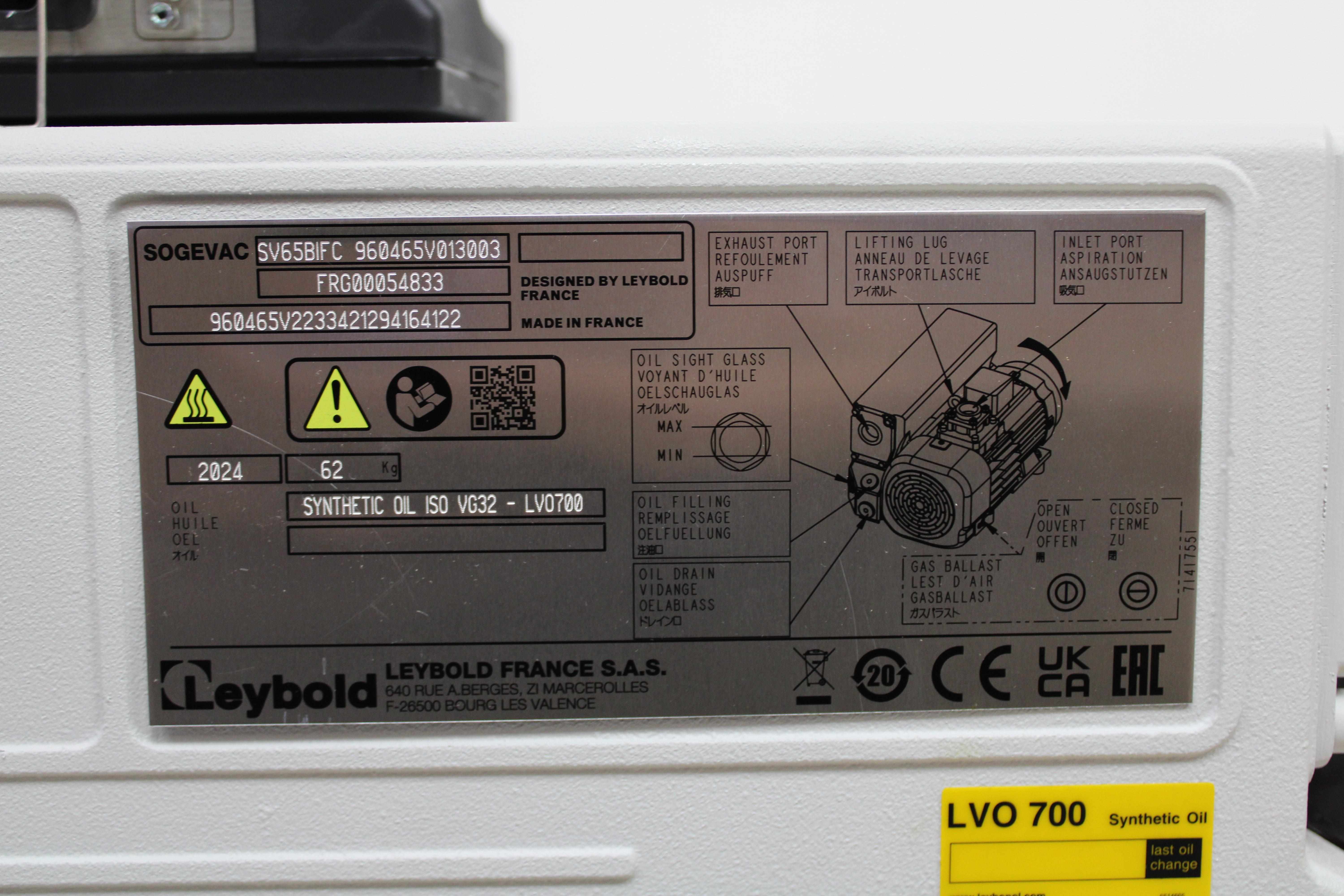 Leybold SV65BIFC Vacuum Pump Pressure 171mBar Low Noise Compact 200-240V