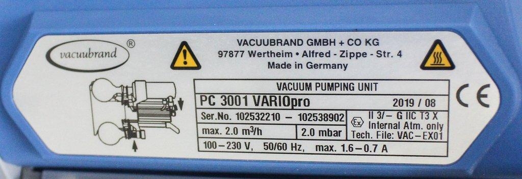 Vacuubrand PC 3001 Vario Pump Vacuum Pump CVC 3000 Control 100 to 230V 50 60 Hz