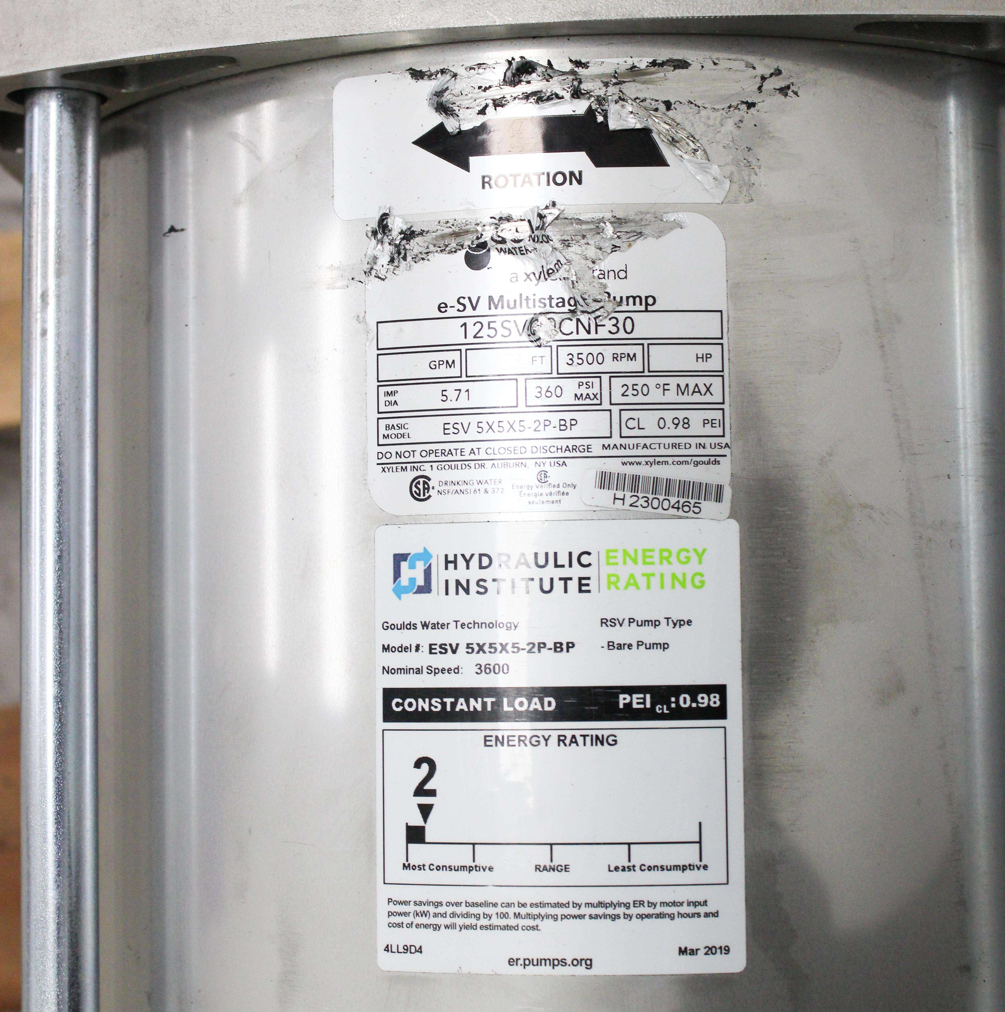 Goulds e-SV Pump ESV 5X5X5-2P-BP Multistage Electric 3600 RPM 250F Max