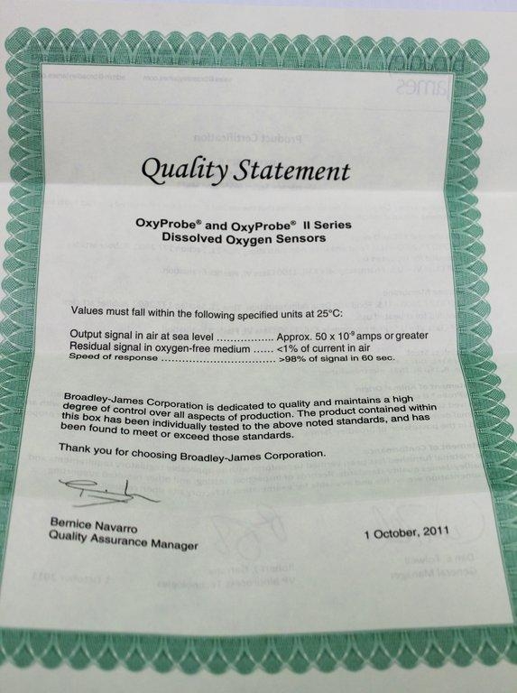 Broadley James Oxyprobe II D545-B120-PT-D9 Dissolved Oxygen Sensor, Excellent