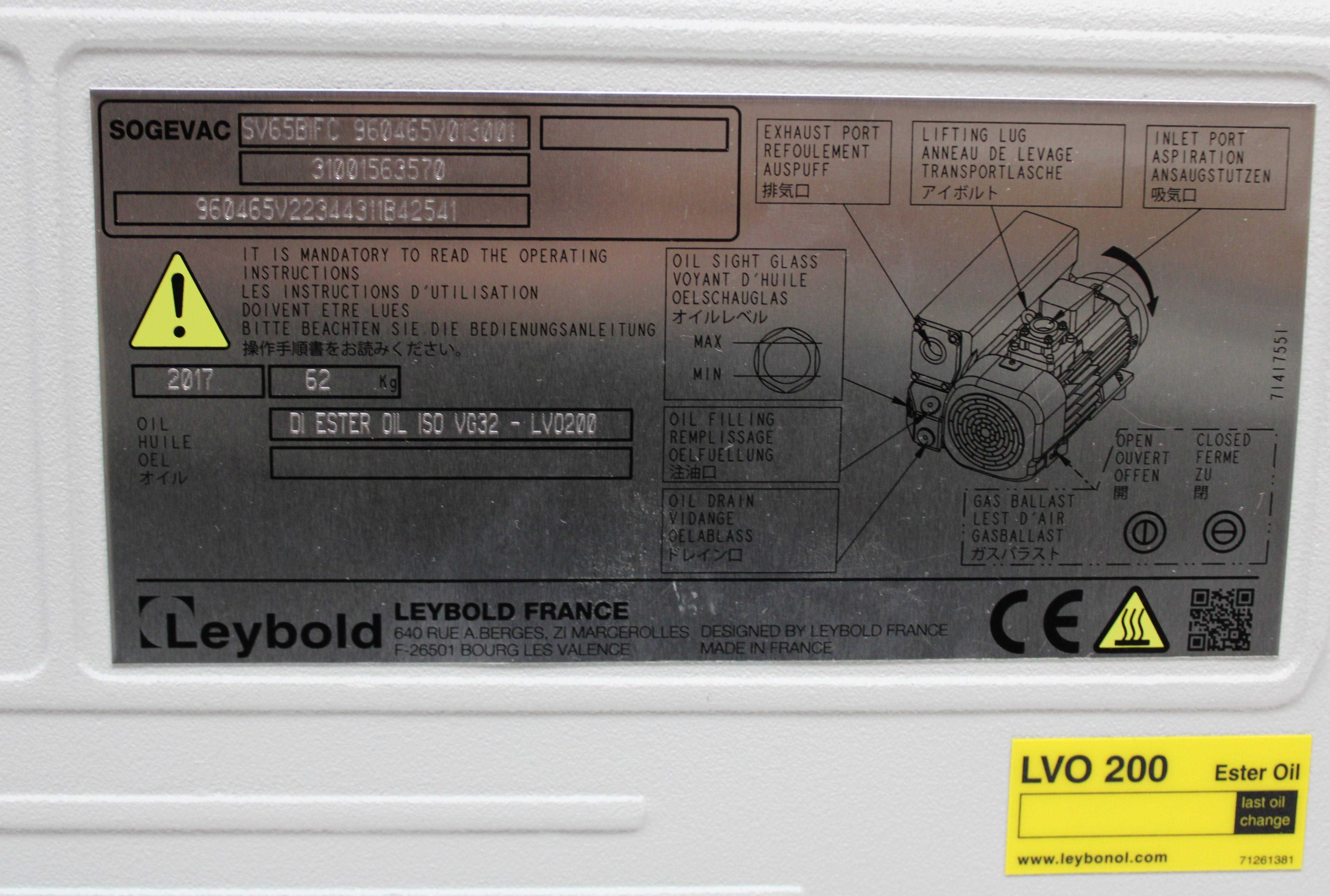 Leybold SV65BIFC Oil Sealed Vacuum Pump Noise Reduction Compact Design 2017