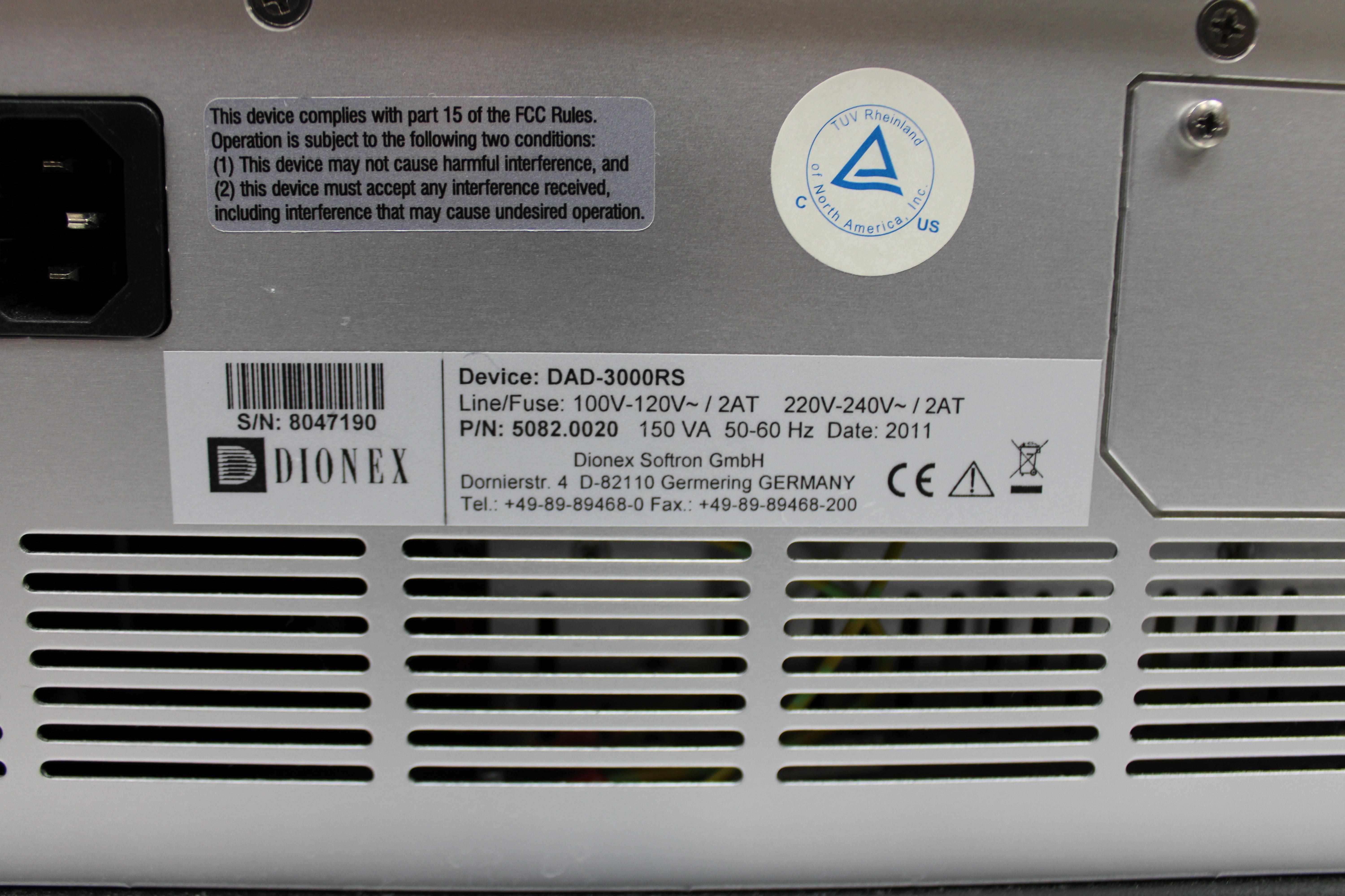 Dionex DAD-3000RS Detector Diode Array HPLC UHPLC 220V 240V 200Hz Data Collection