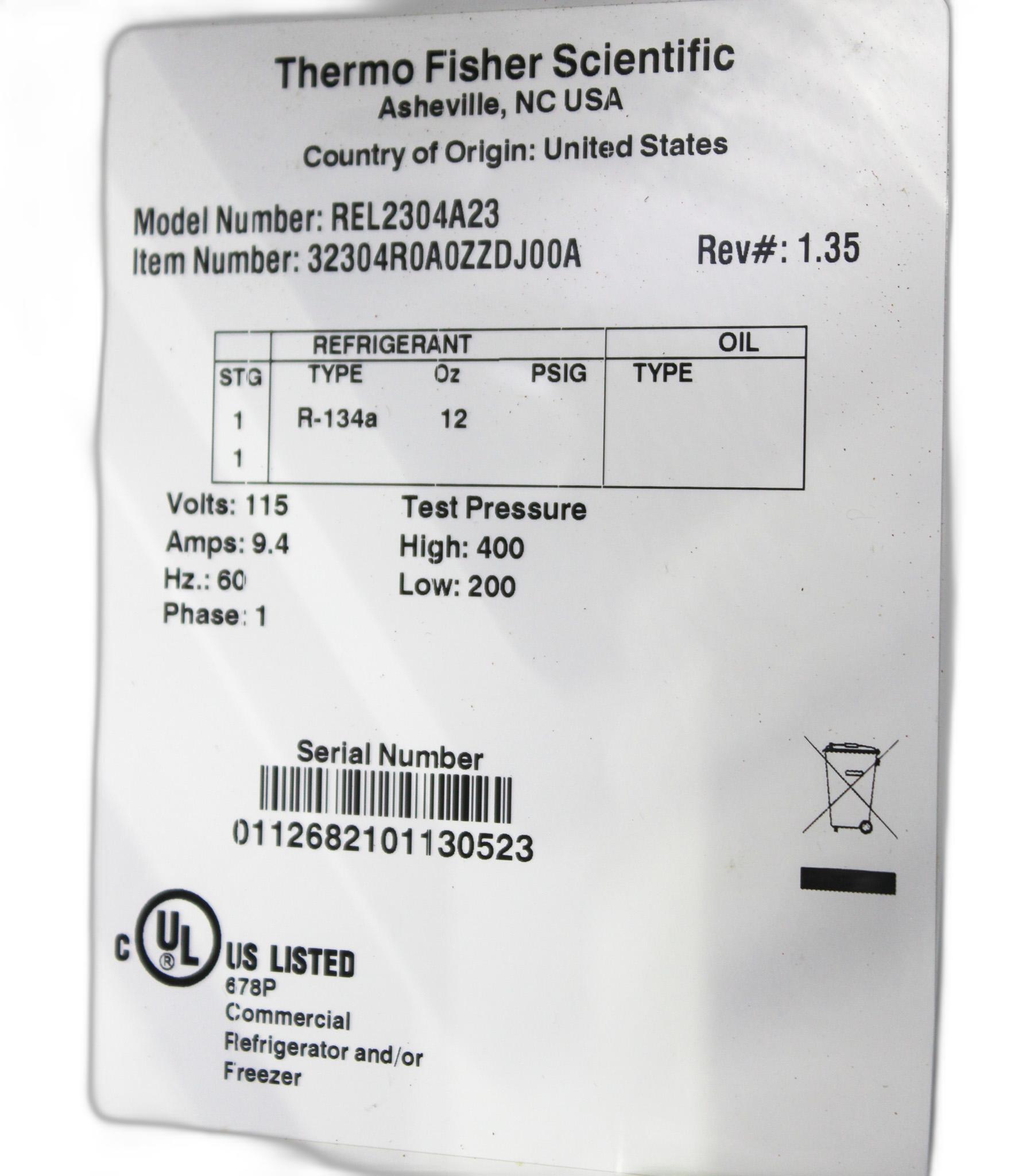 Thermo Scientific REL2304A23 Lab Refrigerator 115V 60Hz 2-8C Cold Storage