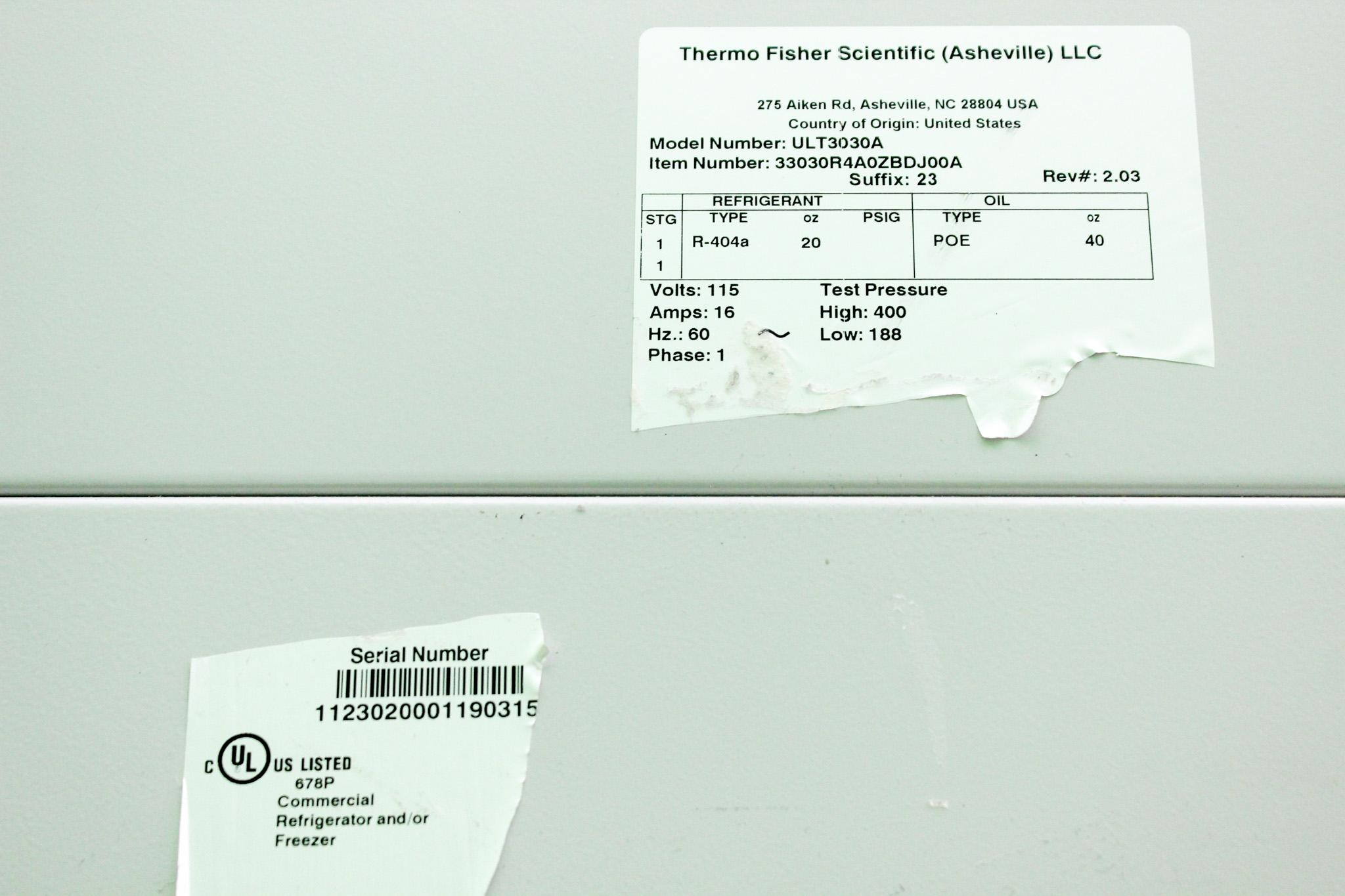 Thermo ULT3030A Freezer Cold Storage Unit for Parts Repair Needed