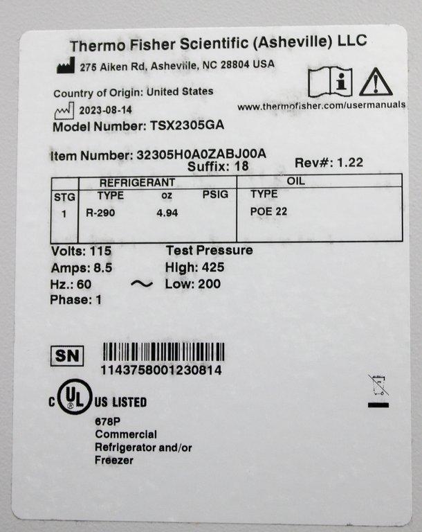 Thermo TSX2305GA Lab Refrigerator 23 cu. ft. 2-8C Glass Door 2023 Energy Efficient