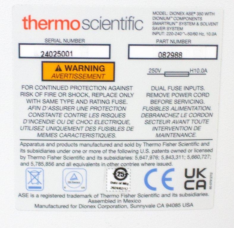 Thermo Dionex ASE 350 Solvent Extractor 200C 1500psi 24 Samples Extract