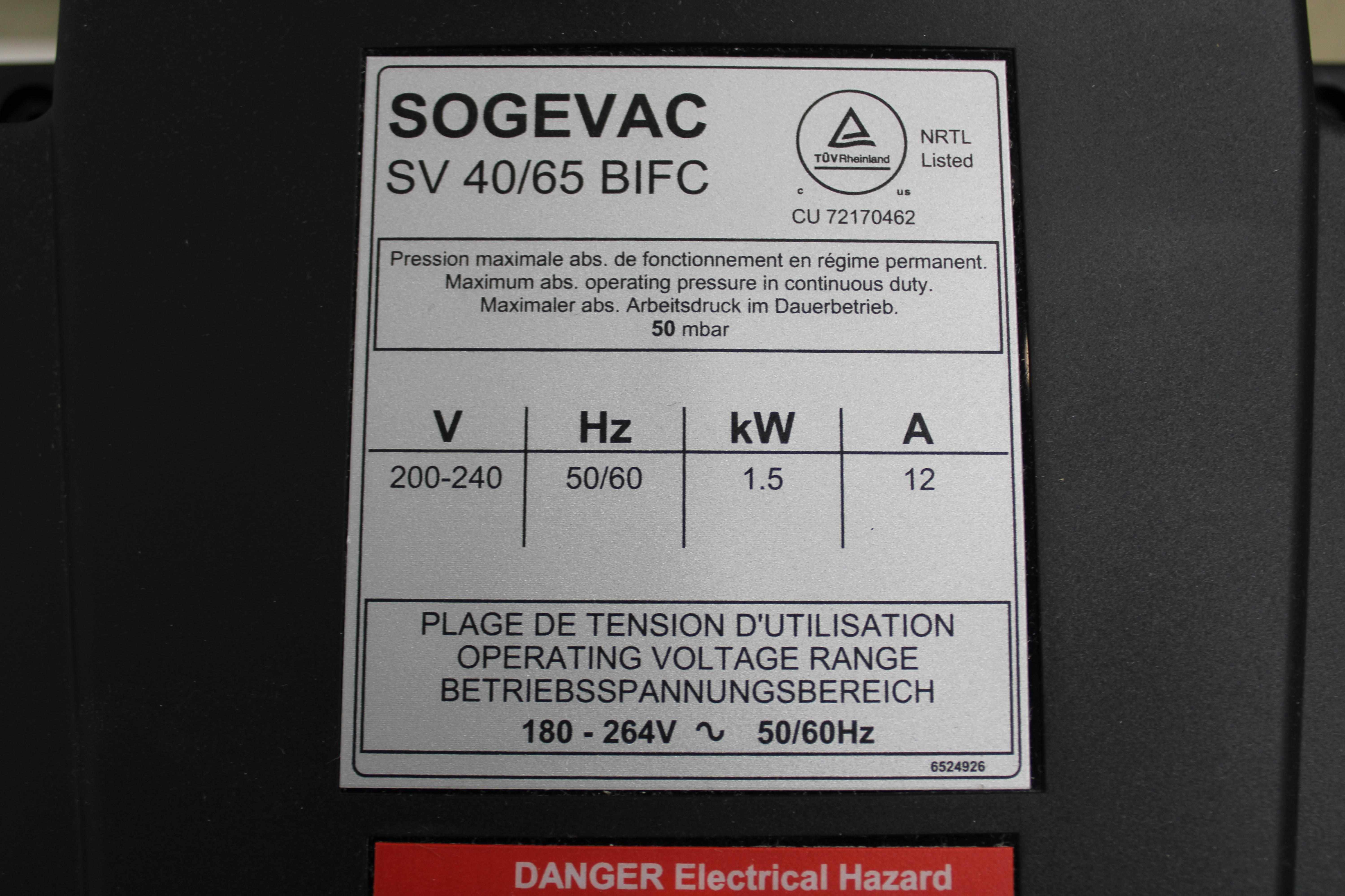 Leybold Sogevac SV65BIFC Vacuum Pump 0.055 mBar Noise Reduction 2018