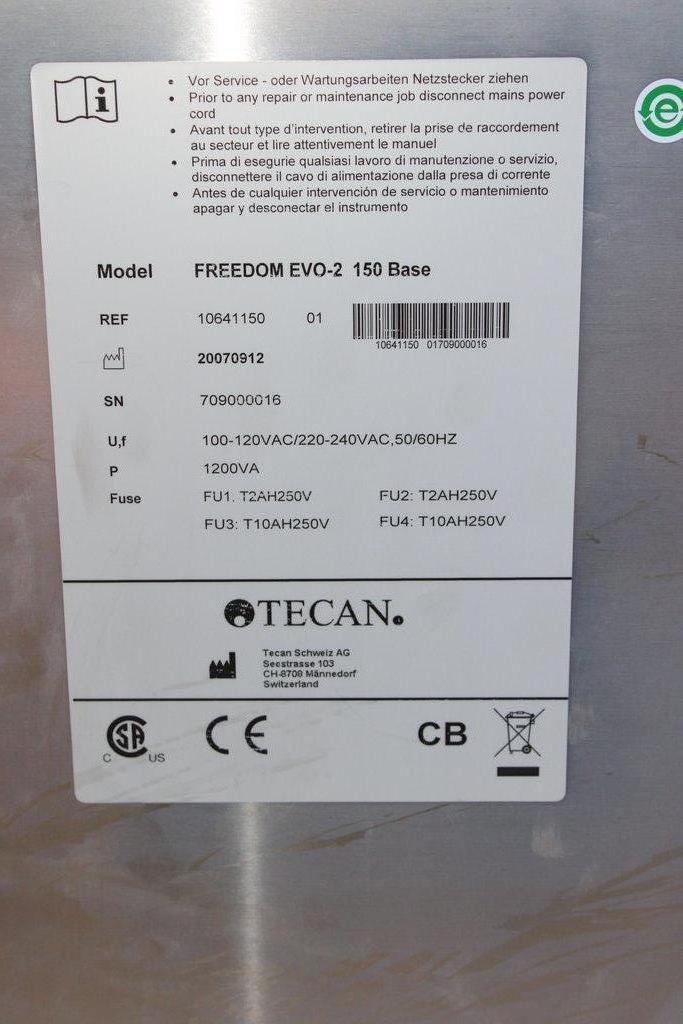 TECAN Freedom EVO-2 150 Base Liquid Handling Platform for Genomics & Drug Discovery