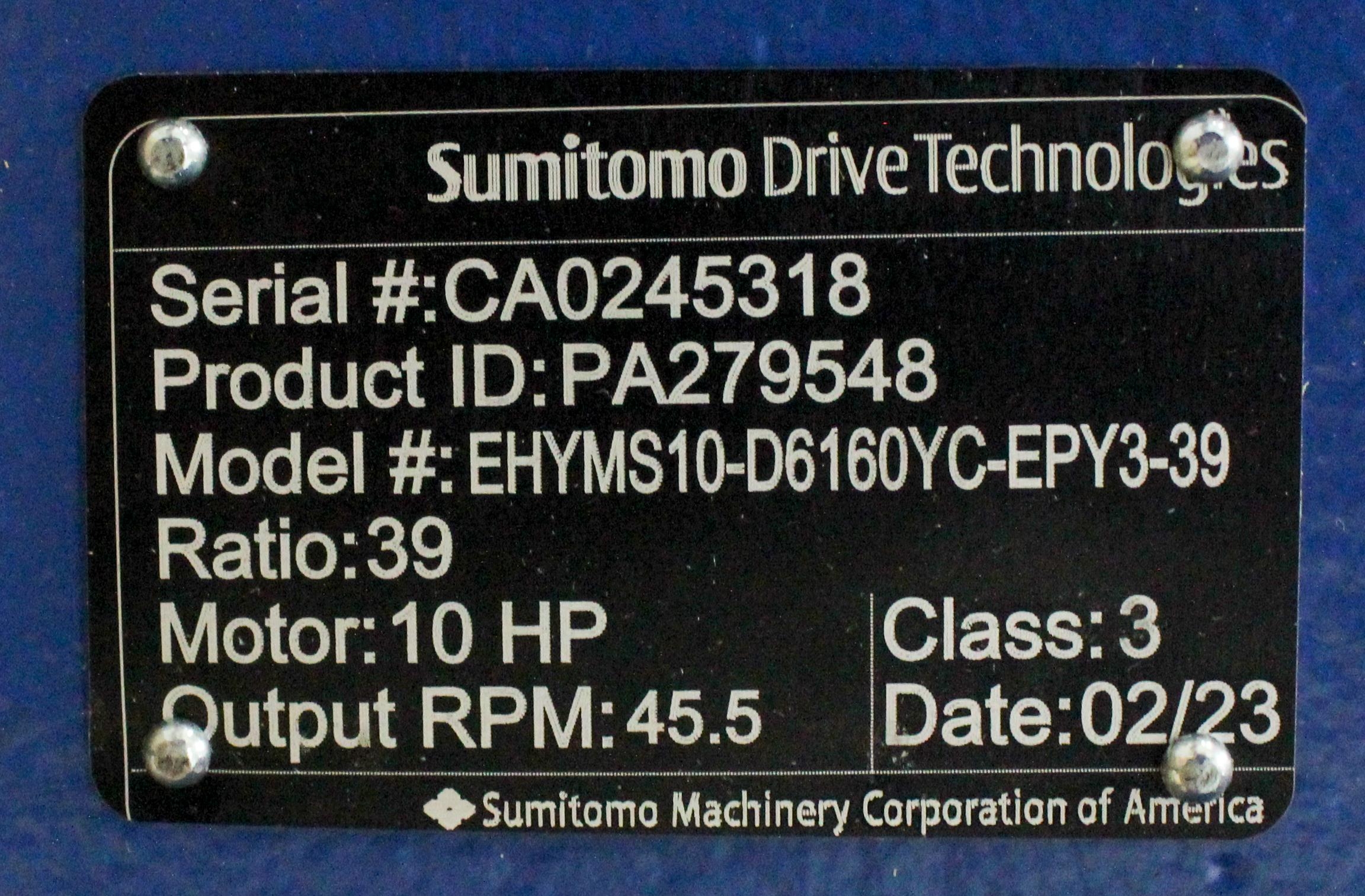 Sumitomo Cyclo HBB Gear Motor Helical 10 HP 45.5 RPM 3 Phase Efficient