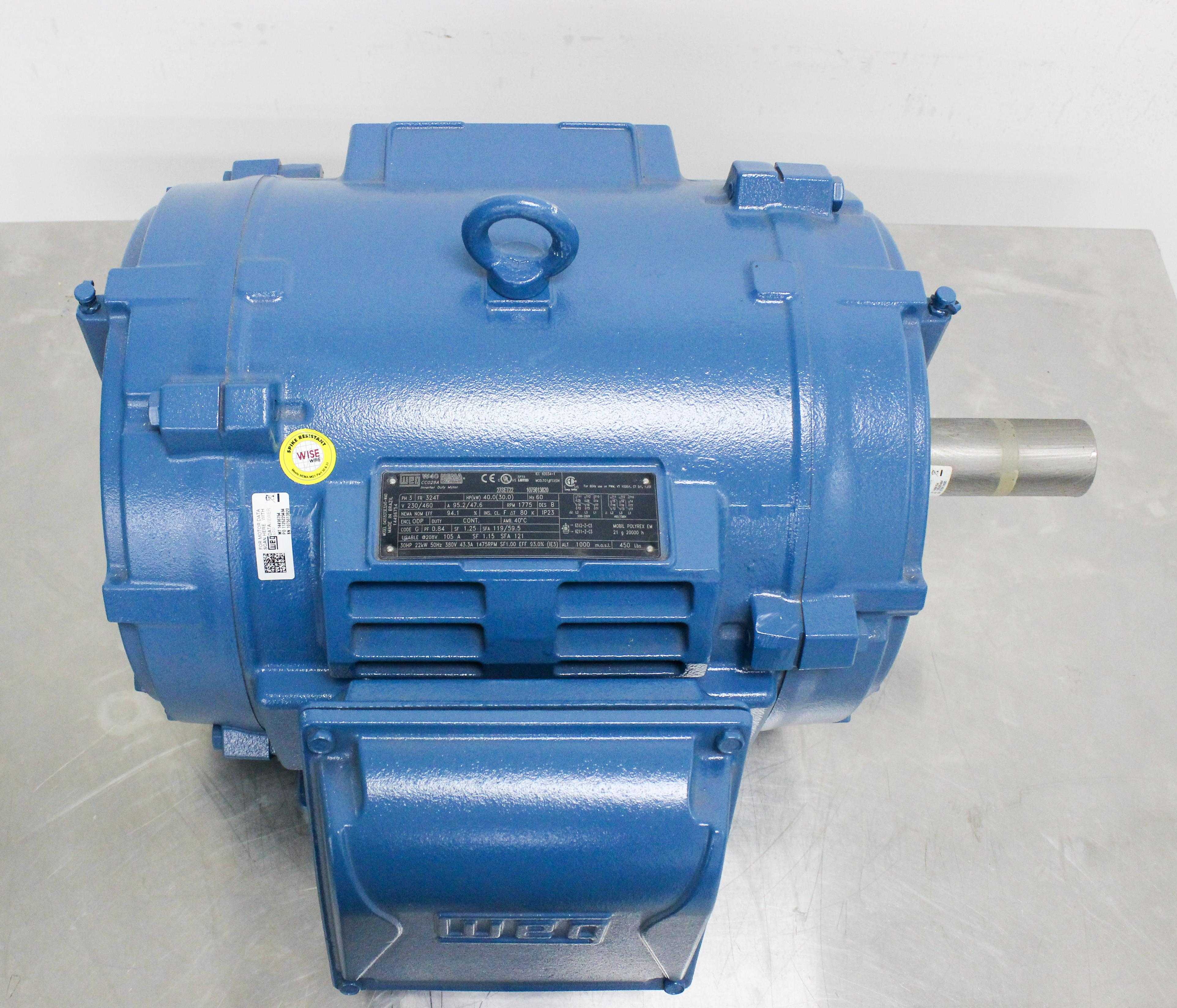 WEG W40 NEMA Motor 40HP 4P 324T 230/460V 1800RPM Premium Efficient