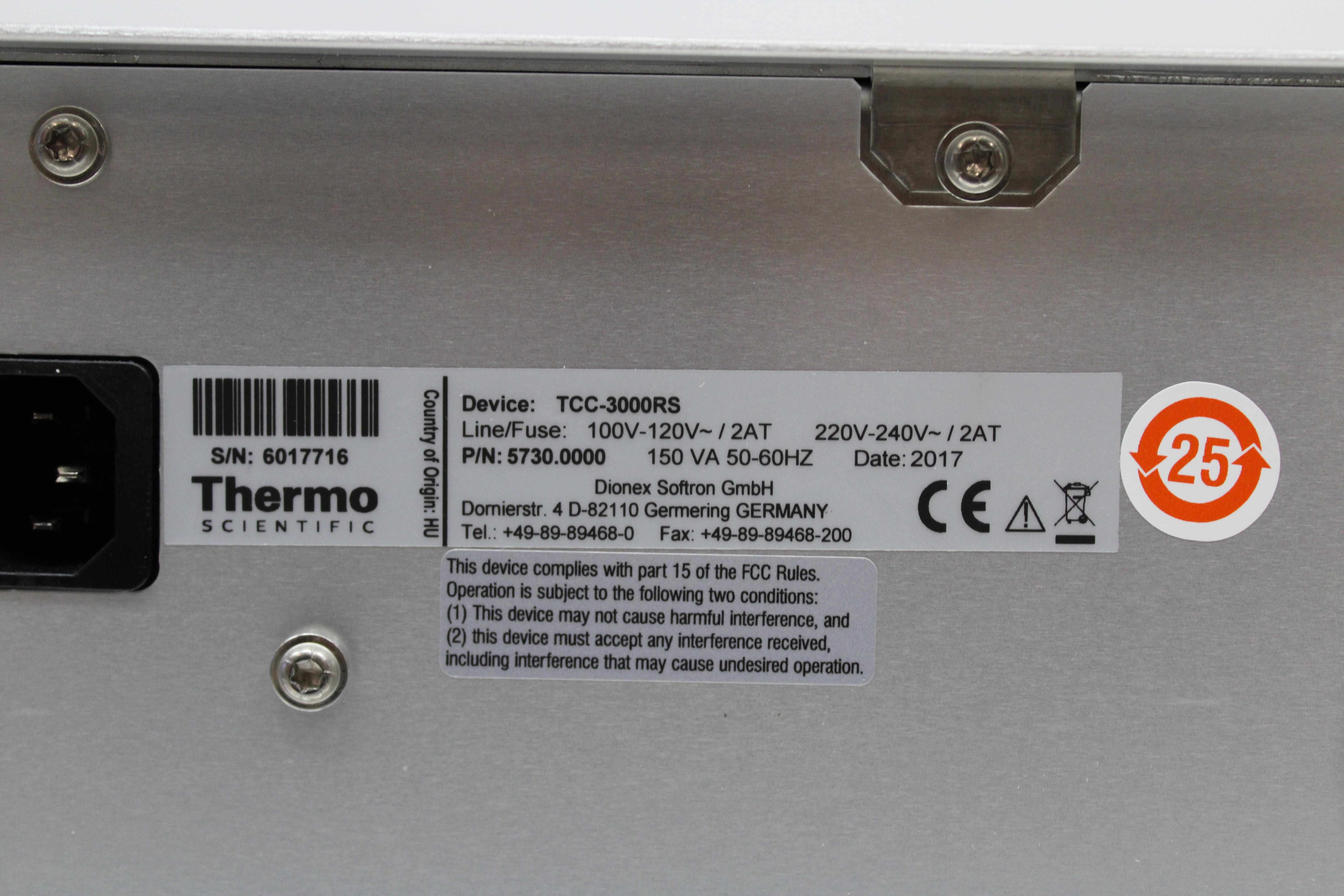 Thermo UltiMate TCC-3000RS Column Compartment 5C-110C Temp Control