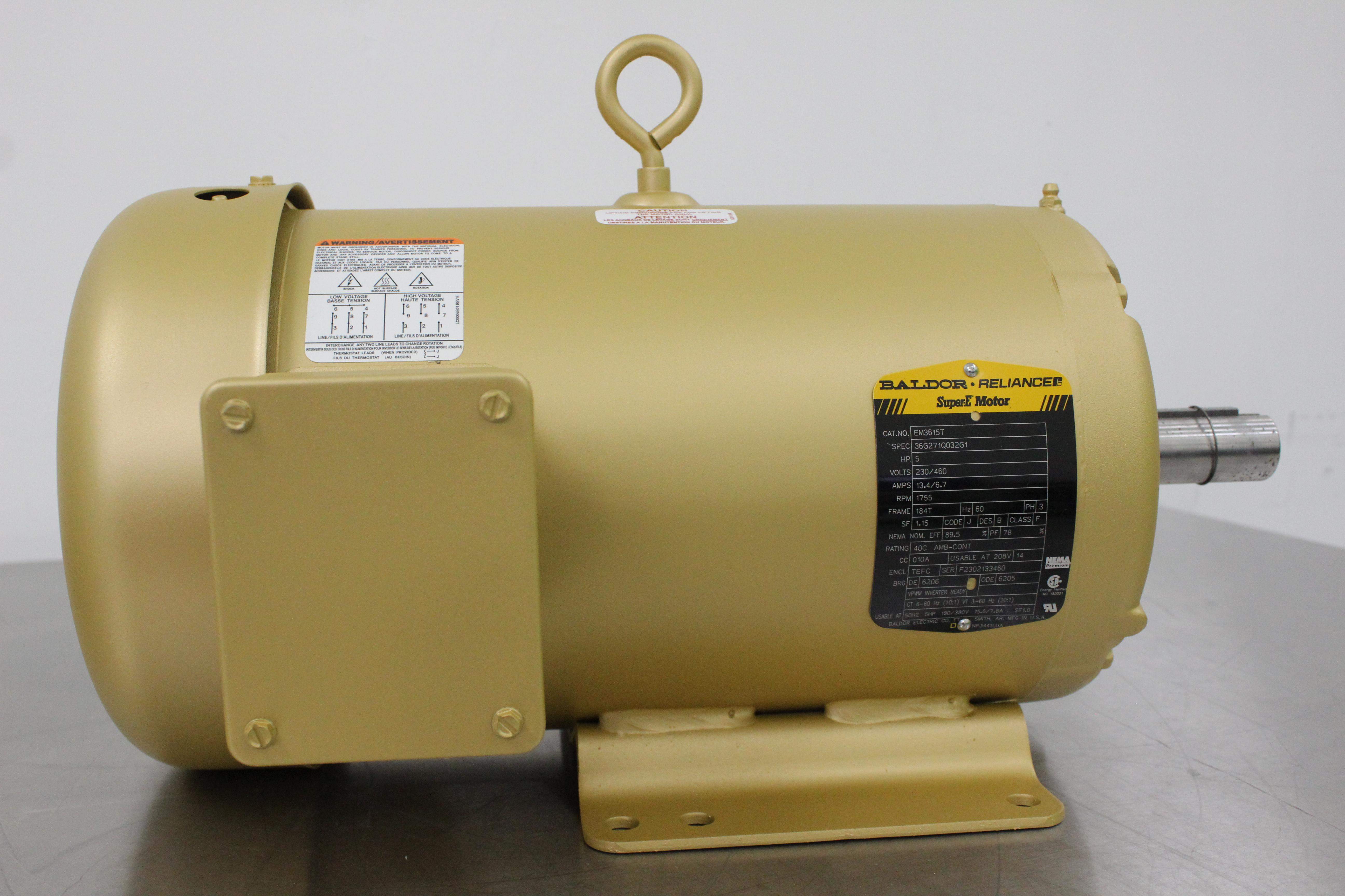 Baldor Reliance EM3615T Electric Motor 5HP 3-Phase TEFC Motor 1755RPM